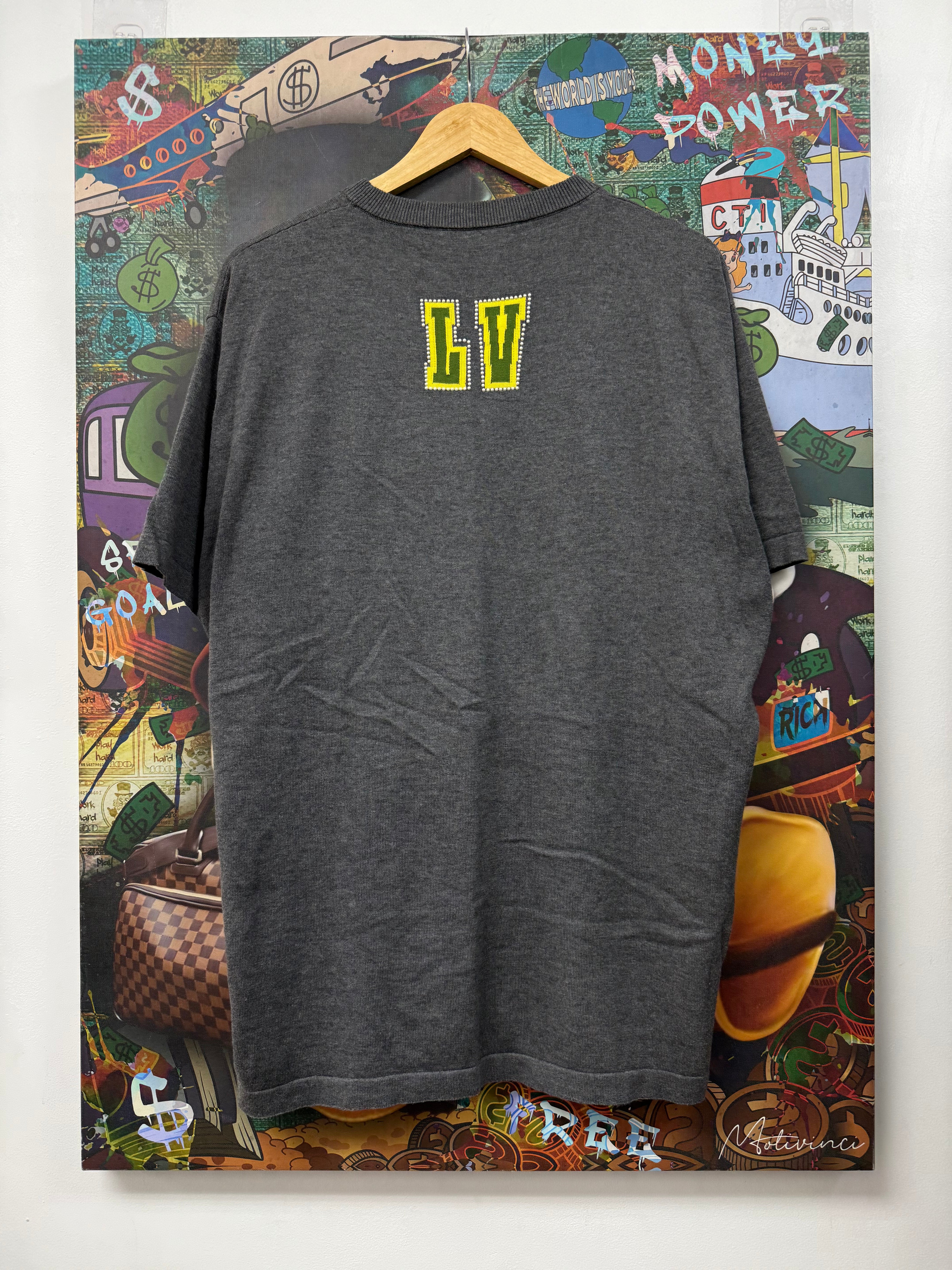 Louis Vuitton Grey Studded Dog Paw Tee