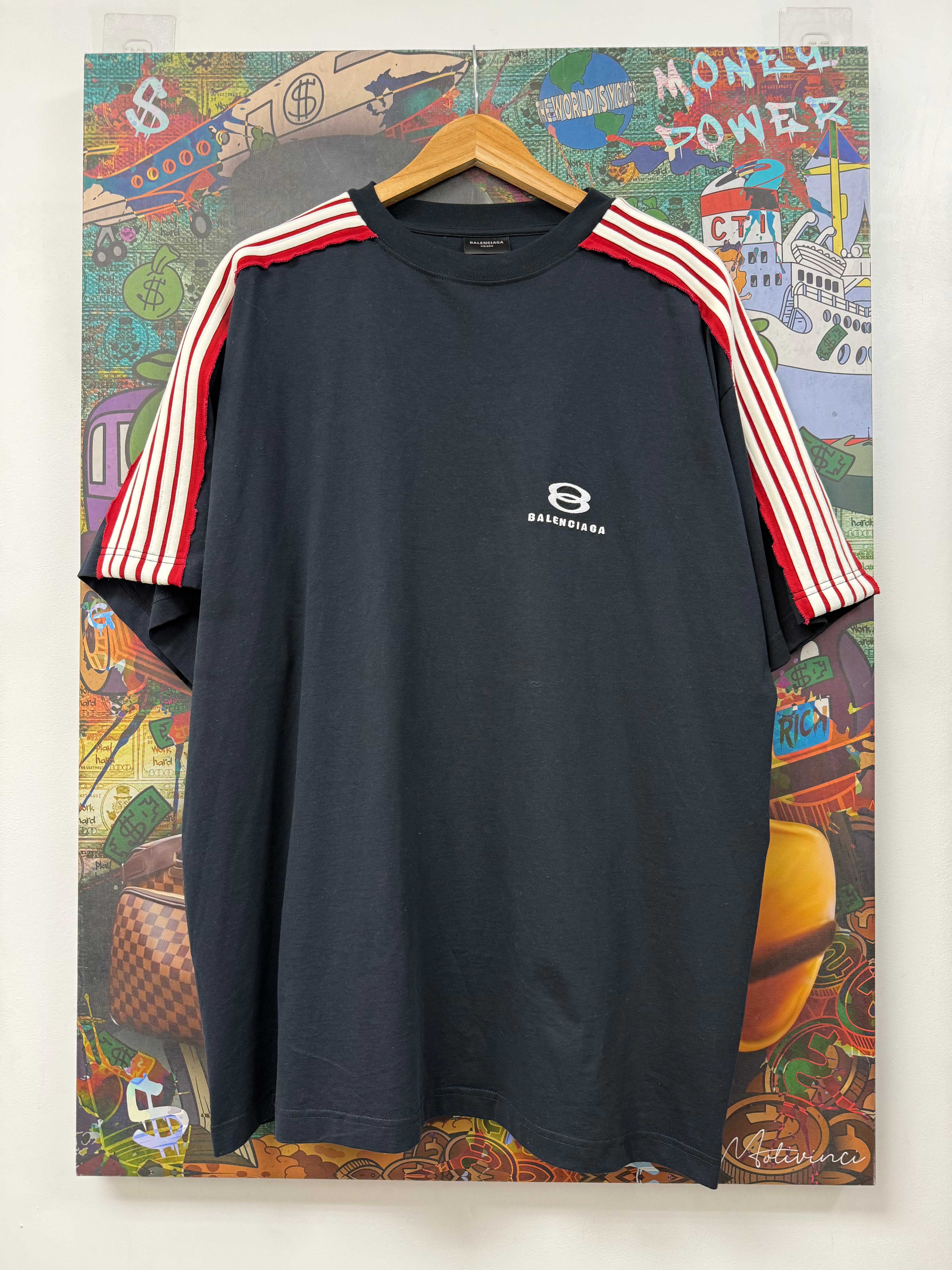 Balenciaga Navy Striped Infinity Logo Tee