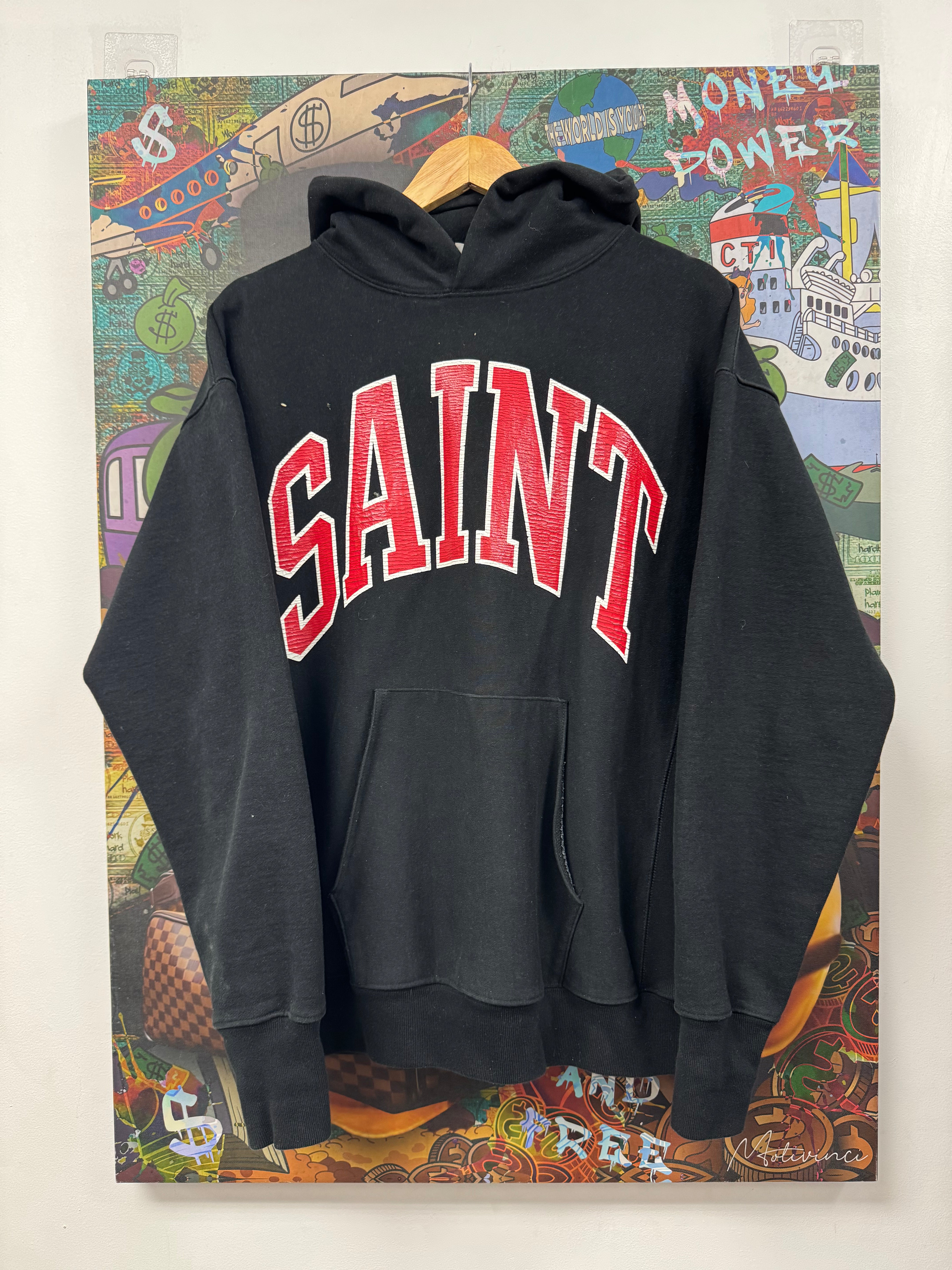 Saint Michael Black Red Cracked Arch Logo Hoodie