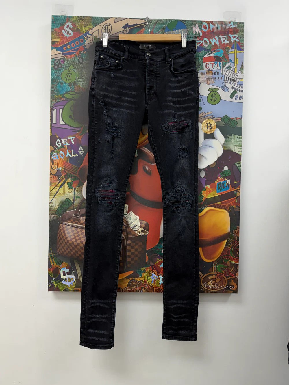Amiri Crackle Patch Black Wash & Pink Jeans