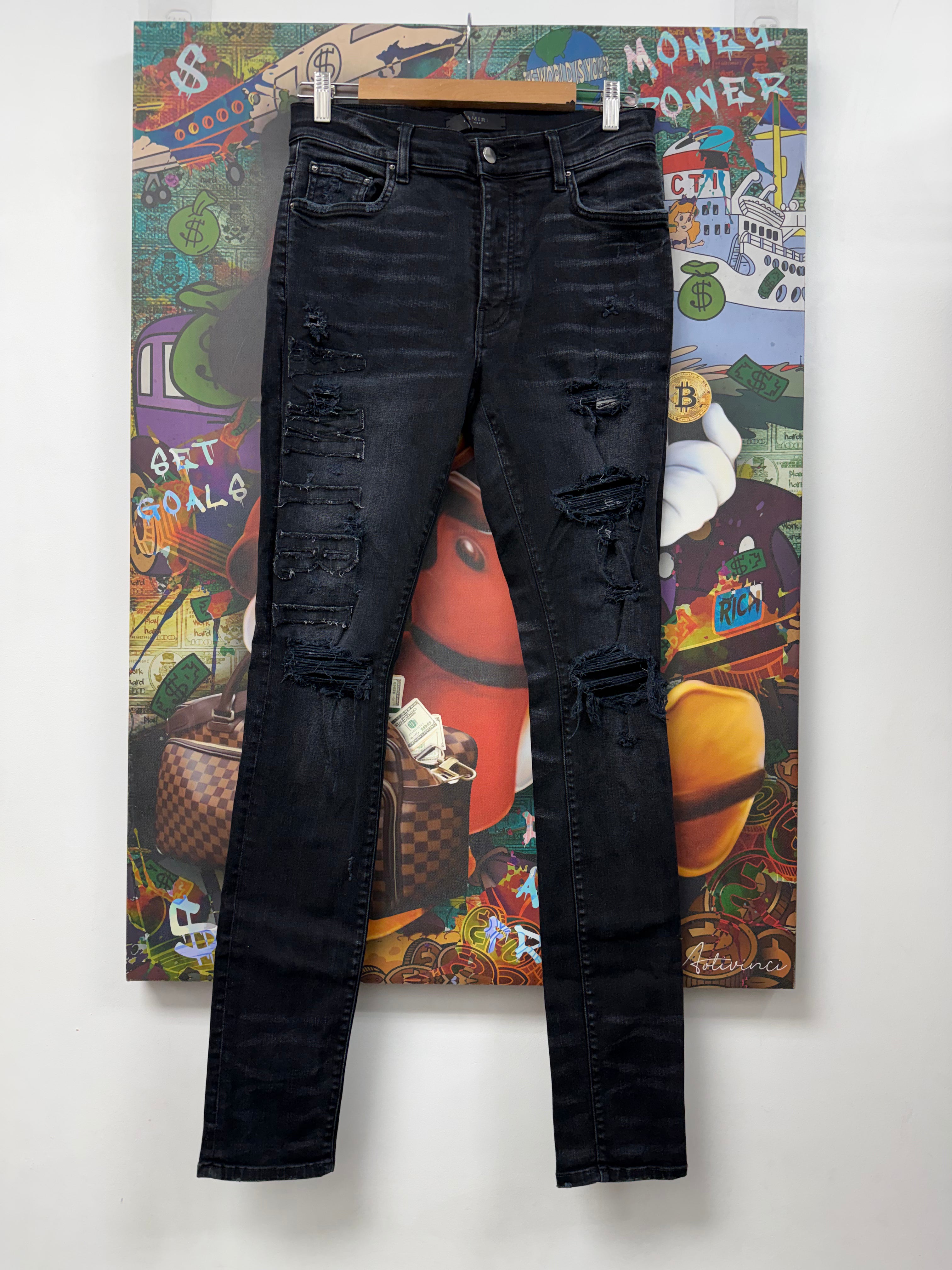 Amiri Black Wash Denim Applique Side Logo Jeans