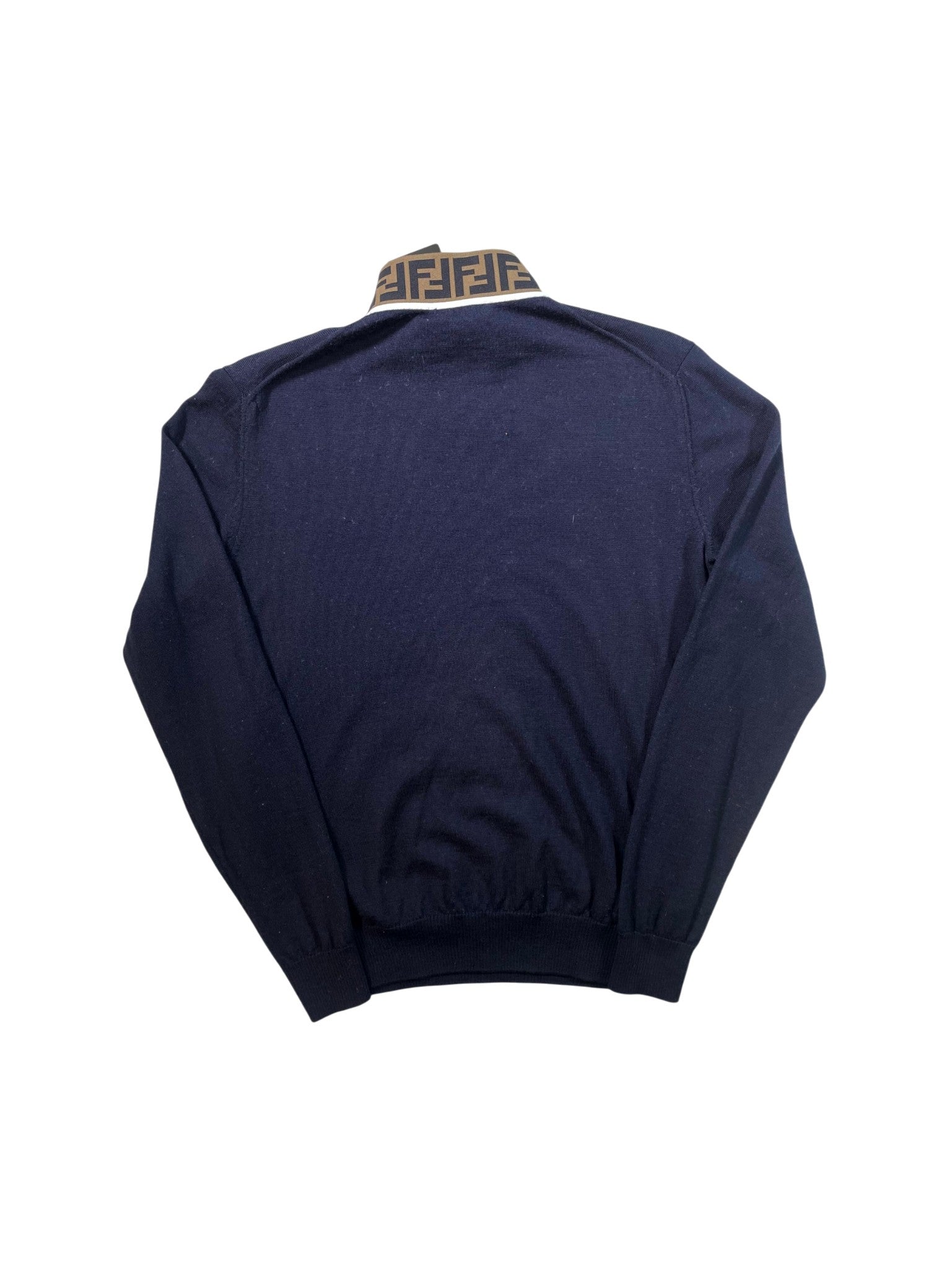 Fendi Collar Monogram Turtleneck Navy Sweater