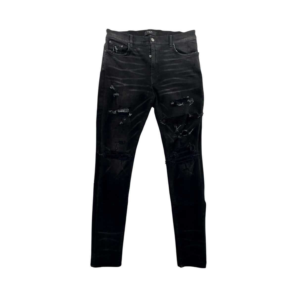 Amiri "MX1" Wool Distressed Patch Black Wash Jeans