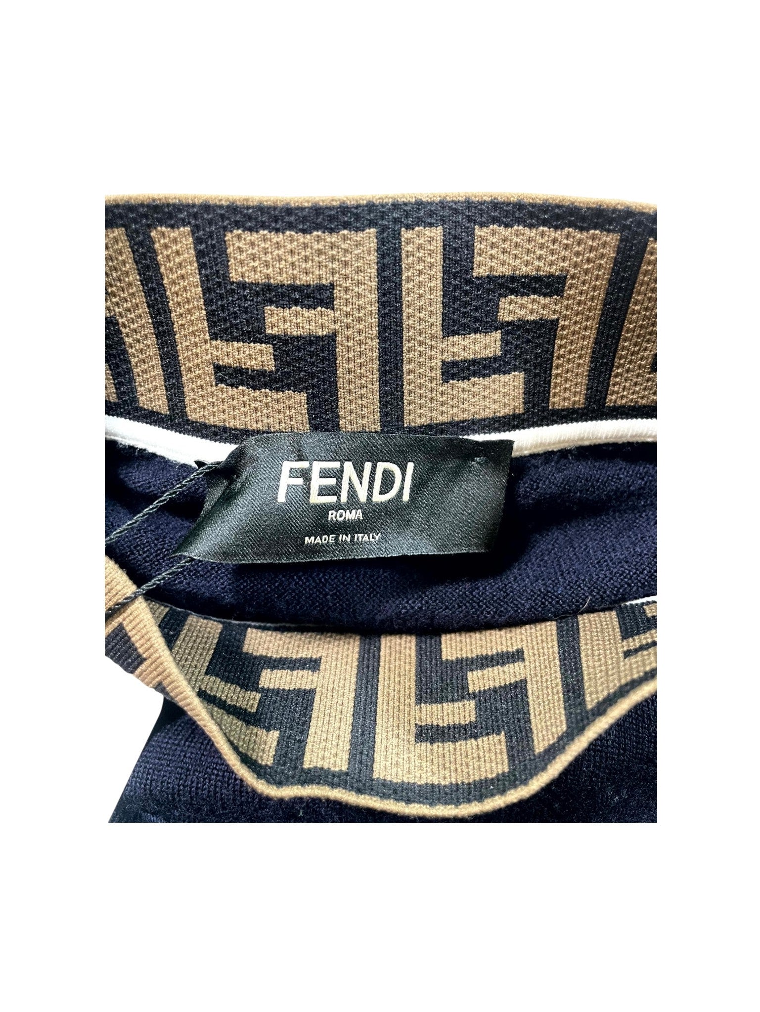 Fendi Collar Monogram Turtleneck Navy Sweater