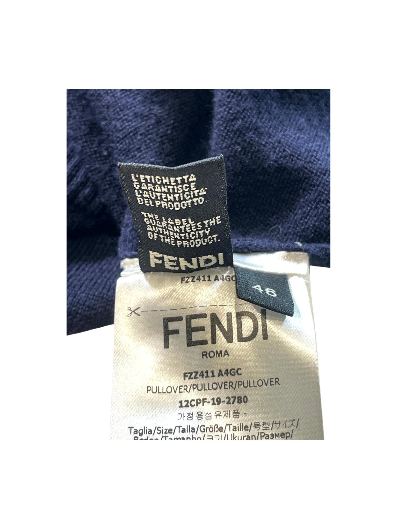 Fendi Collar Monogram Turtleneck Navy Sweater