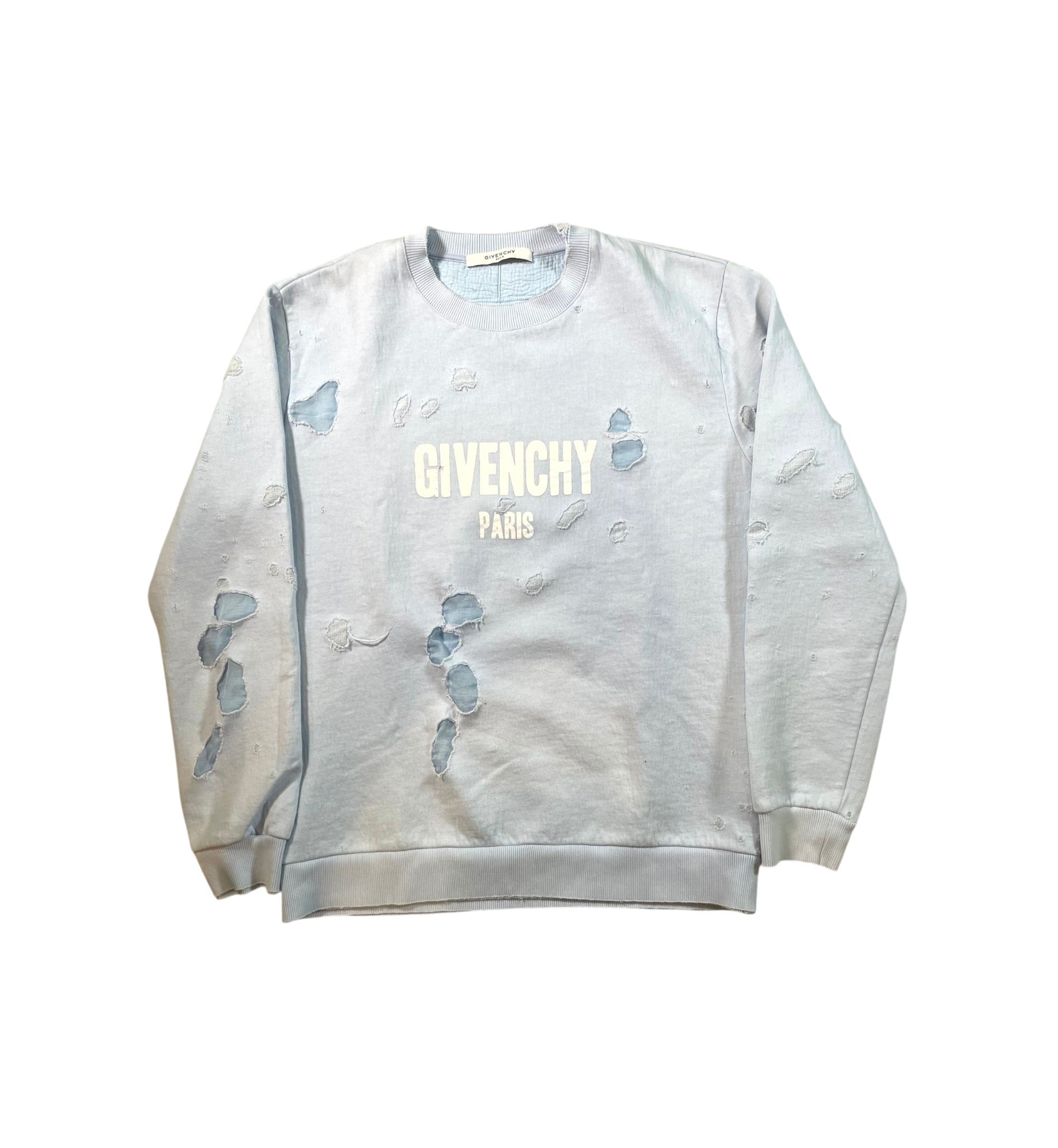 Givenchy Distressed Logo Crewneck Baby Blue Sweatshirt