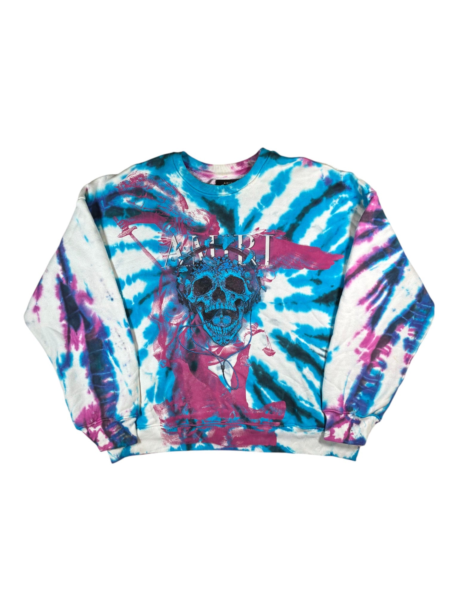 Amiri Skull Distressed Purple & Blue Tie Dye Crewneck
