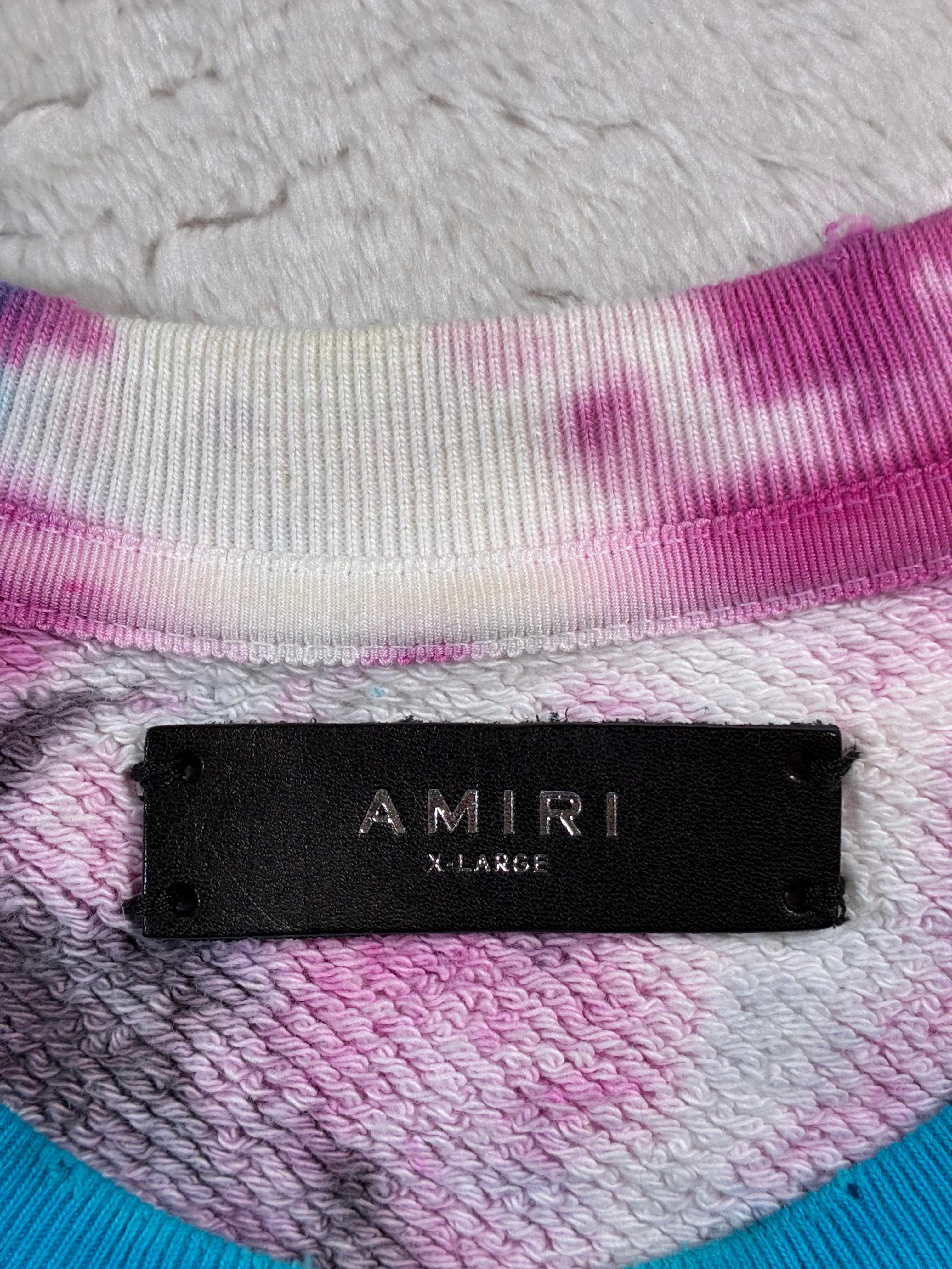 Amiri Skull Distressed Purple & Blue Tie Dye Crewneck