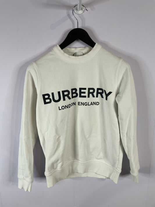 Burberry Crewneck White Black Chest Logo Used XS