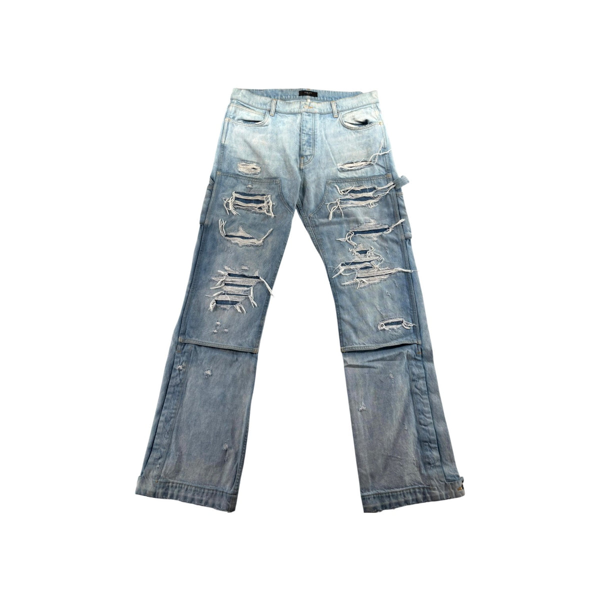 Amiri Distressed Denim Double Knee Light Wash Jeans