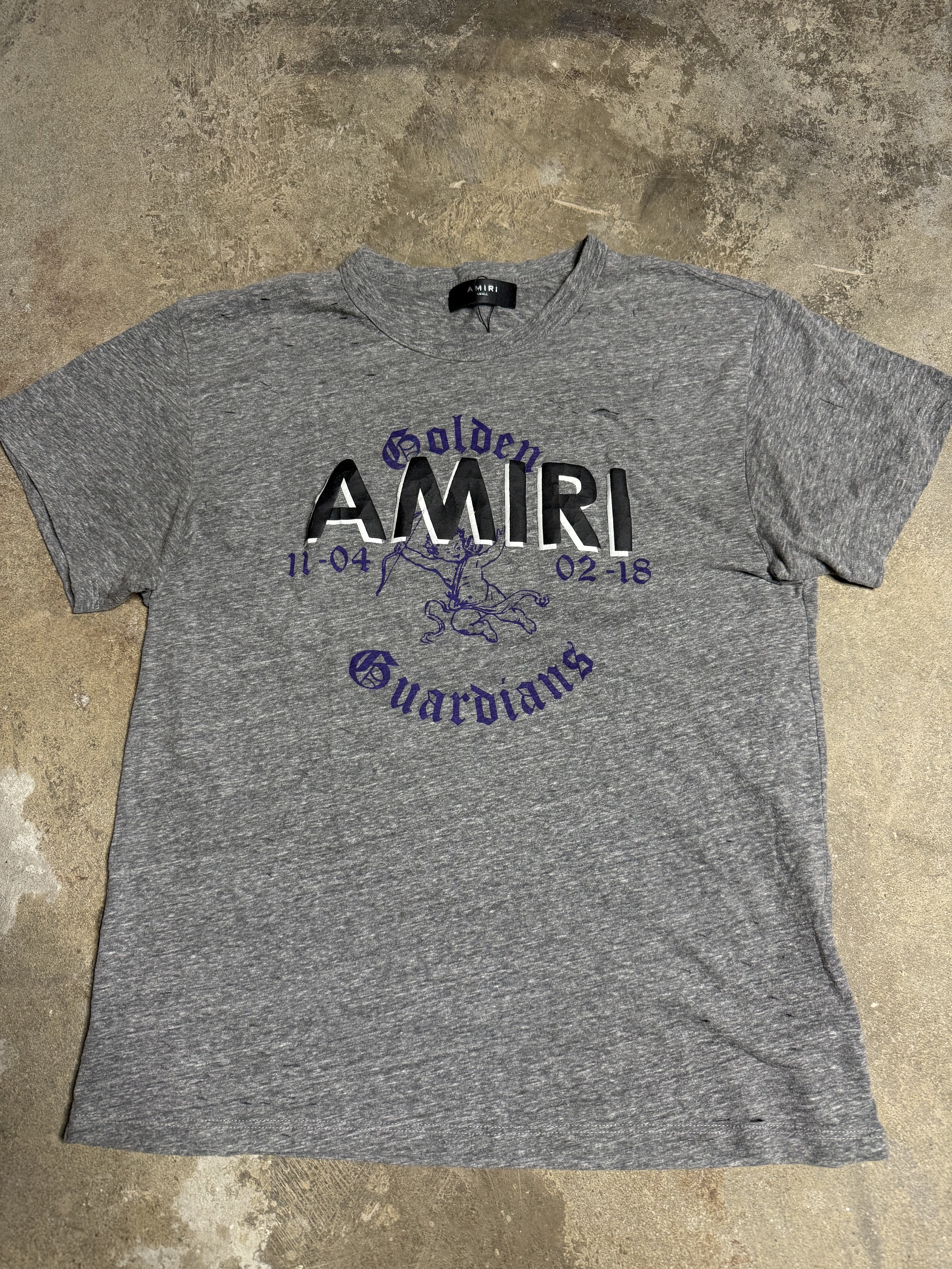 Amiri Golden Gaurdian Tee Grey Purple Used Small