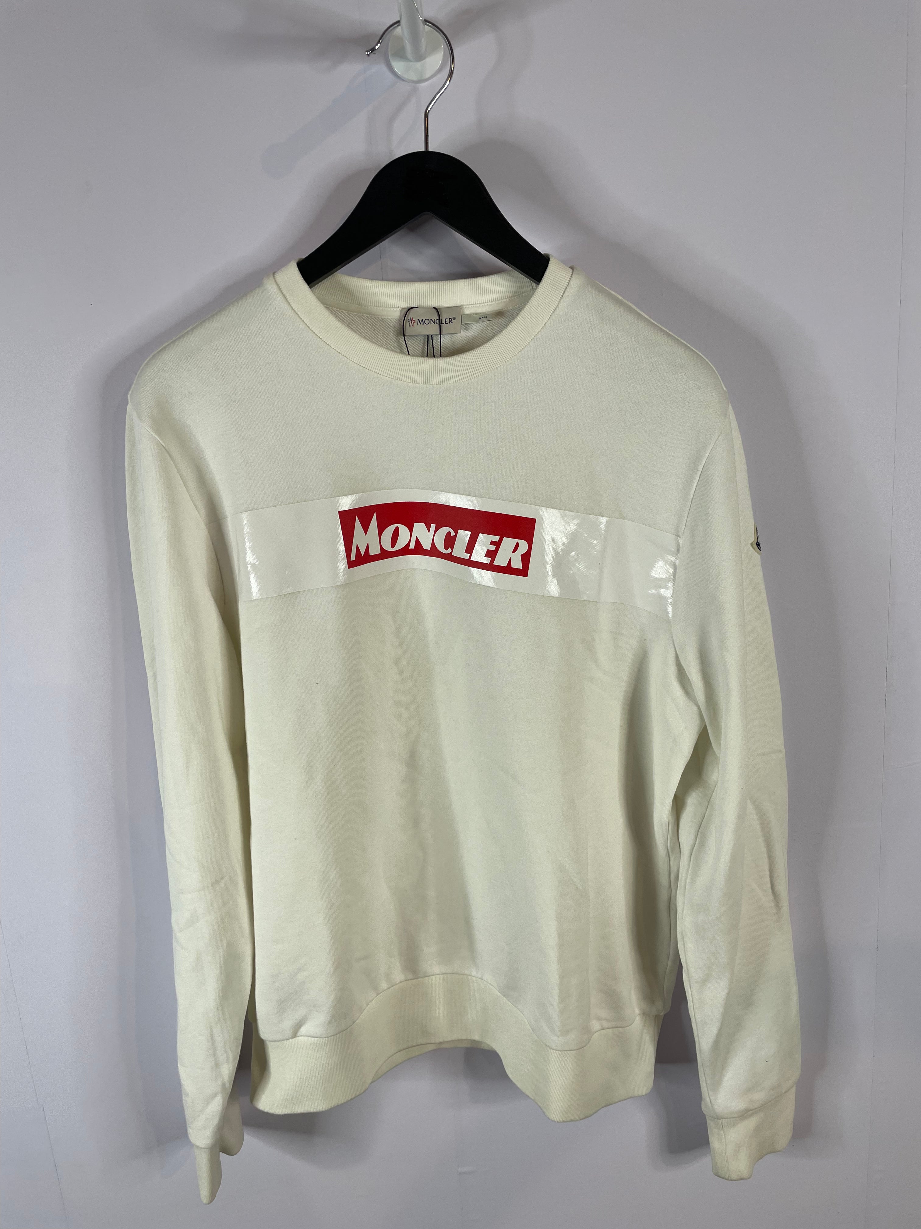 Moncler Chest Logo Crewneck White Red Used Large