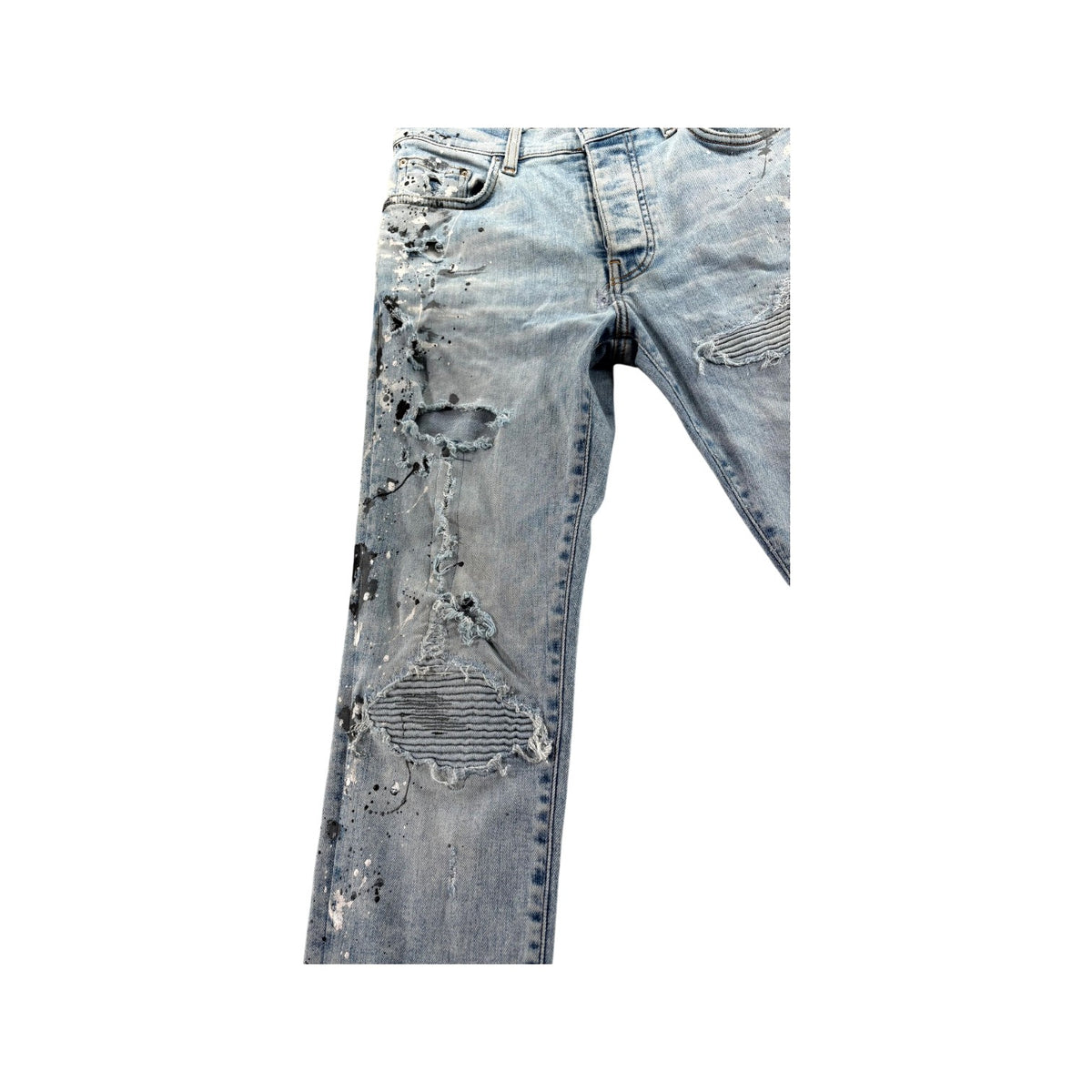 Amiri "MX1" Denim Paint Splatter Patch Light Wash Jeans (Repaired)