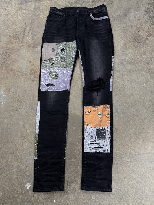 Amiri Jeans Black Halloween Paisley Patchwork Used 31
