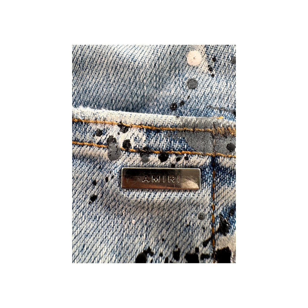 Amiri "MX1" Denim Paint Splatter Patch Light Wash Jeans (Repaired)