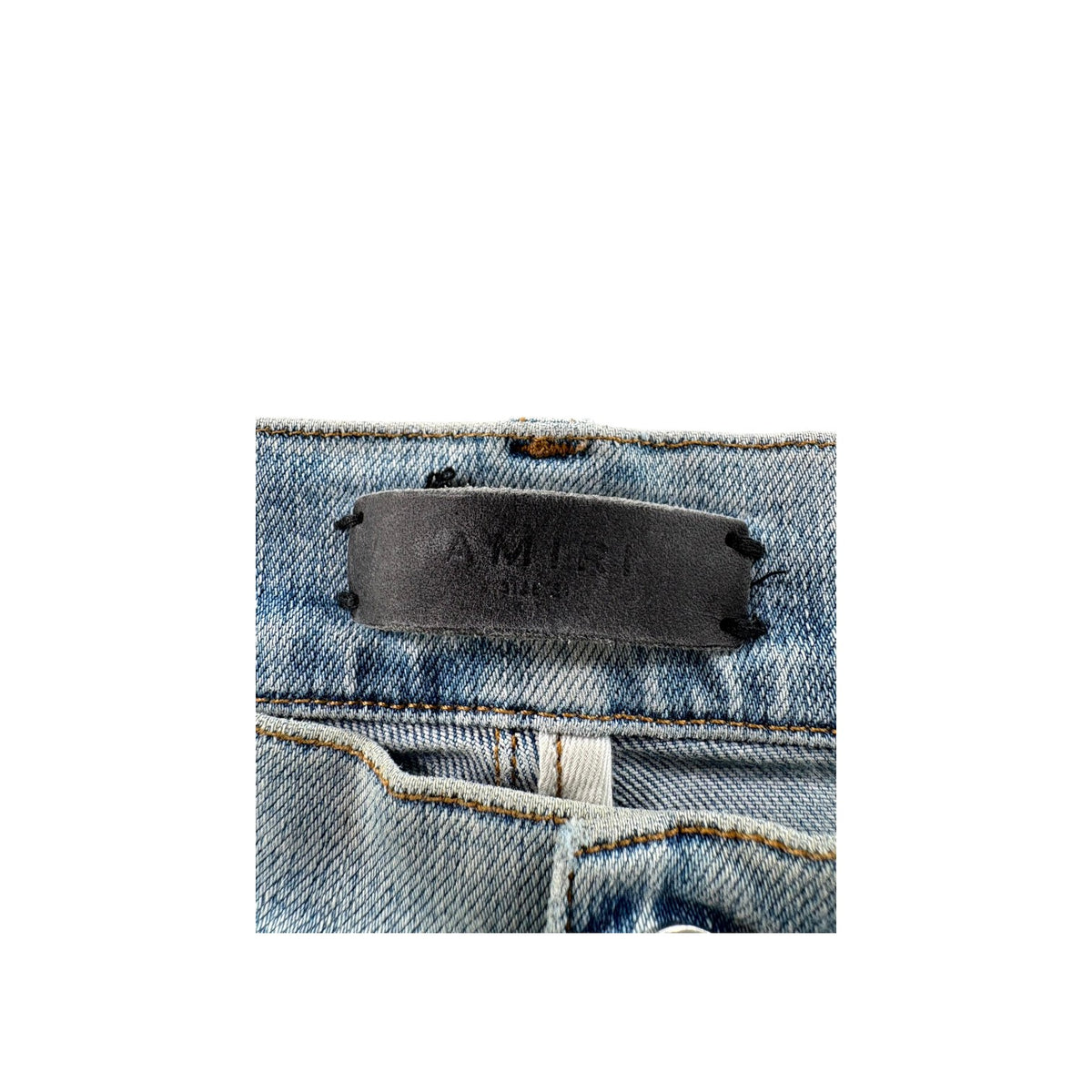 Amiri "MX1" Denim Paint Splatter Patch Light Wash Jeans (Repaired)