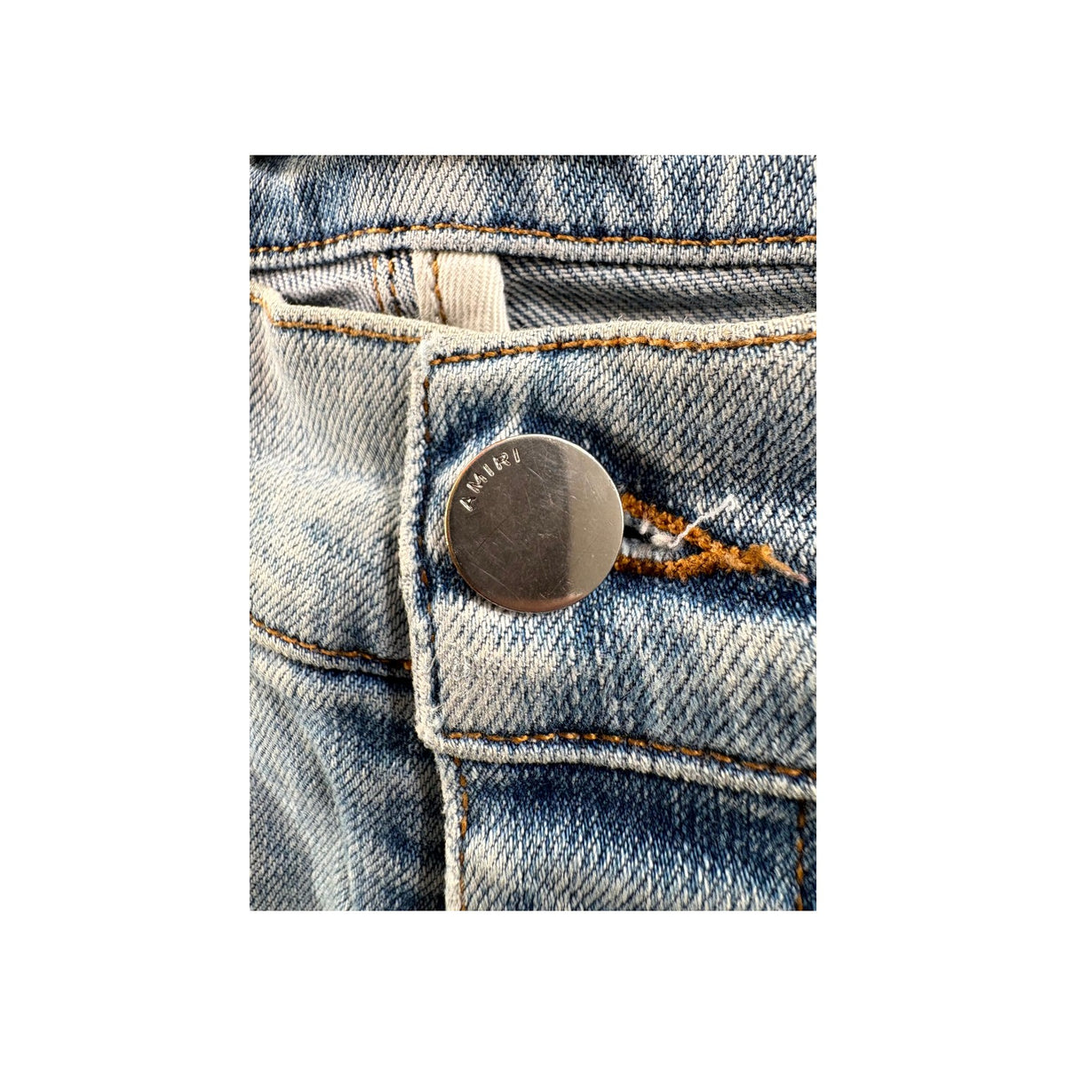 Amiri "MX1" Denim Paint Splatter Patch Light Wash Jeans (Repaired)