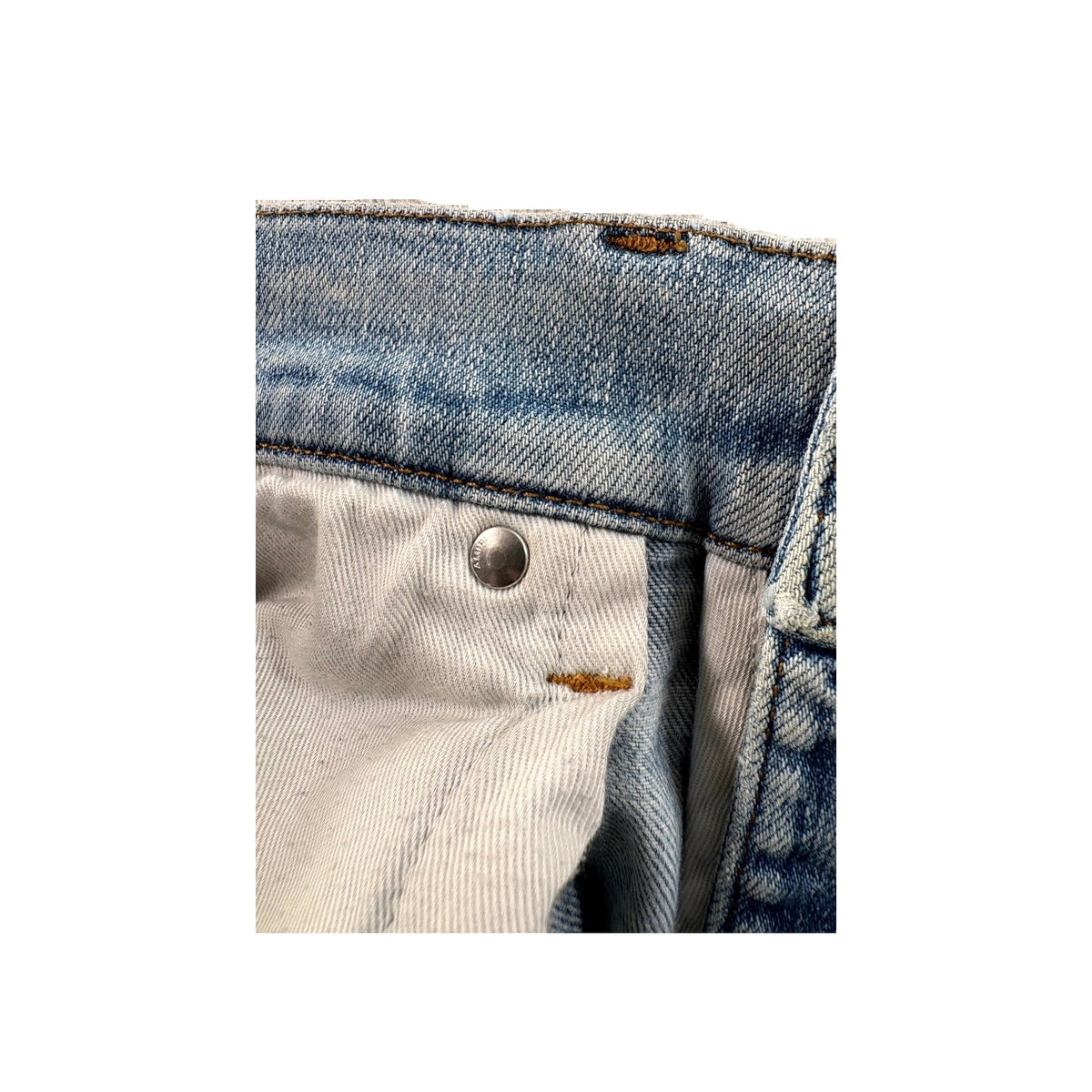 Amiri "MX1" Denim Paint Splatter Patch Light Wash Jeans (Repaired)