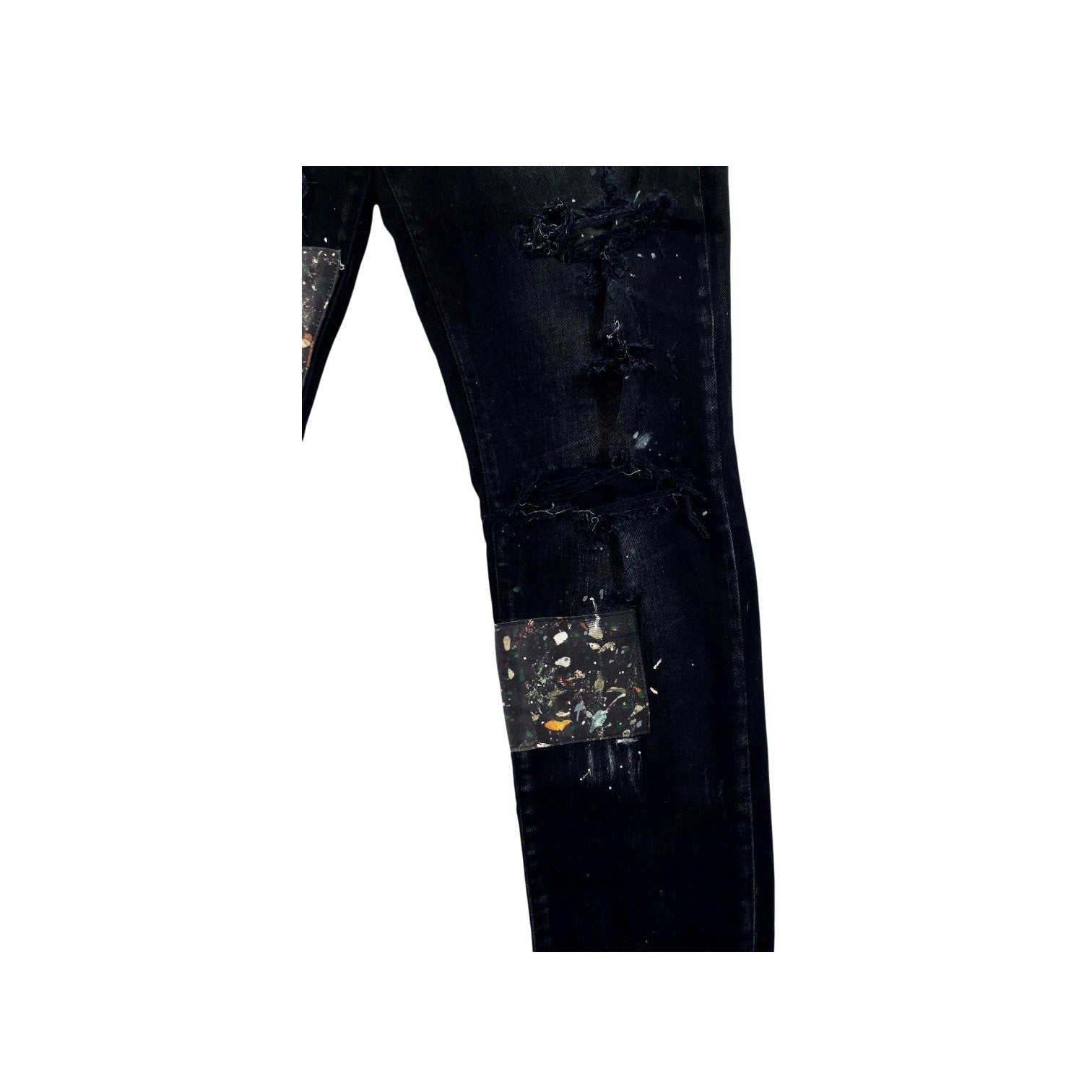 Amiri Paint Splatter Art Patchwork Black Wash Jeans