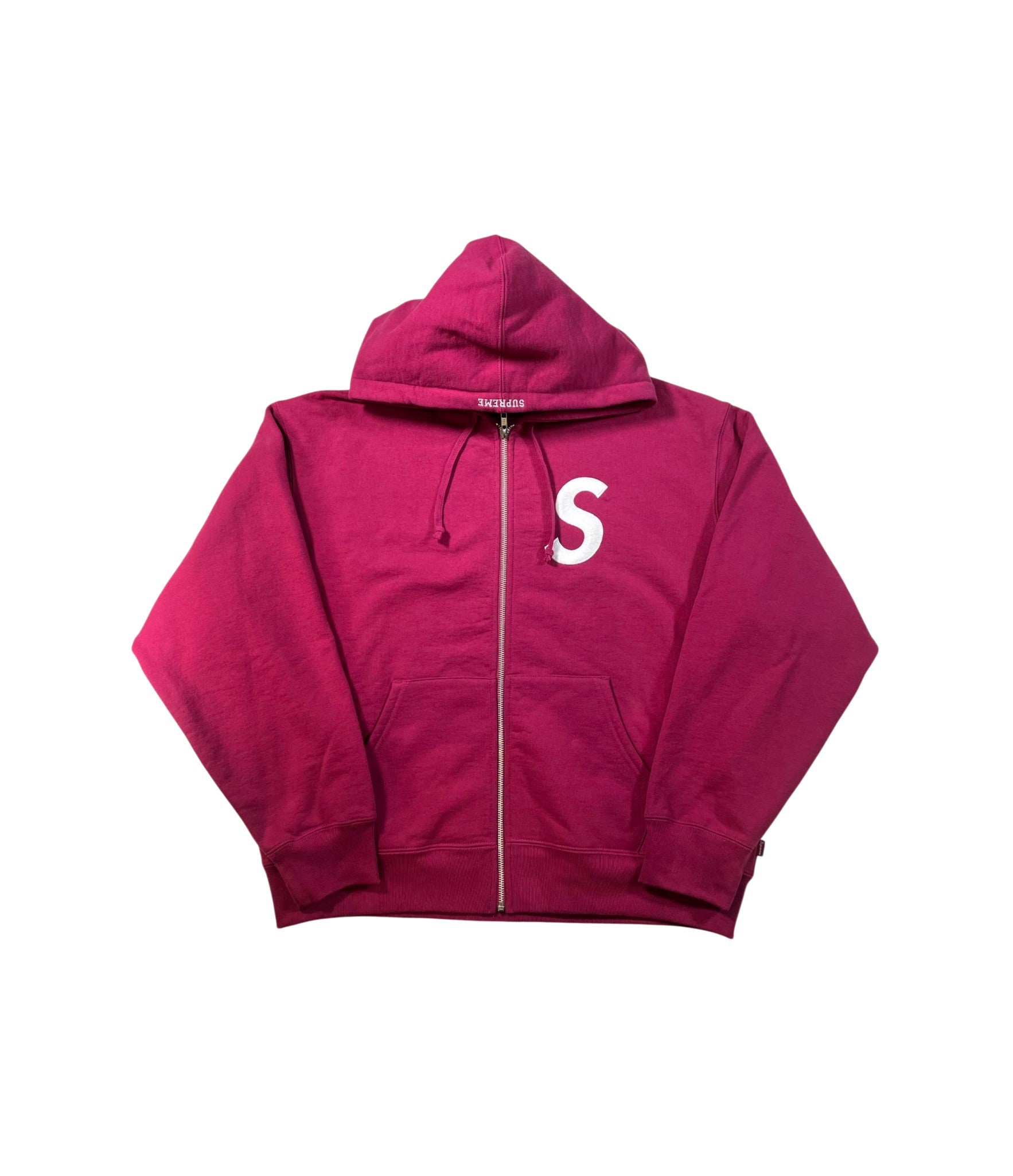 Supreme Embroidered S Logo Zip Up Dark Berry & White Hoodie