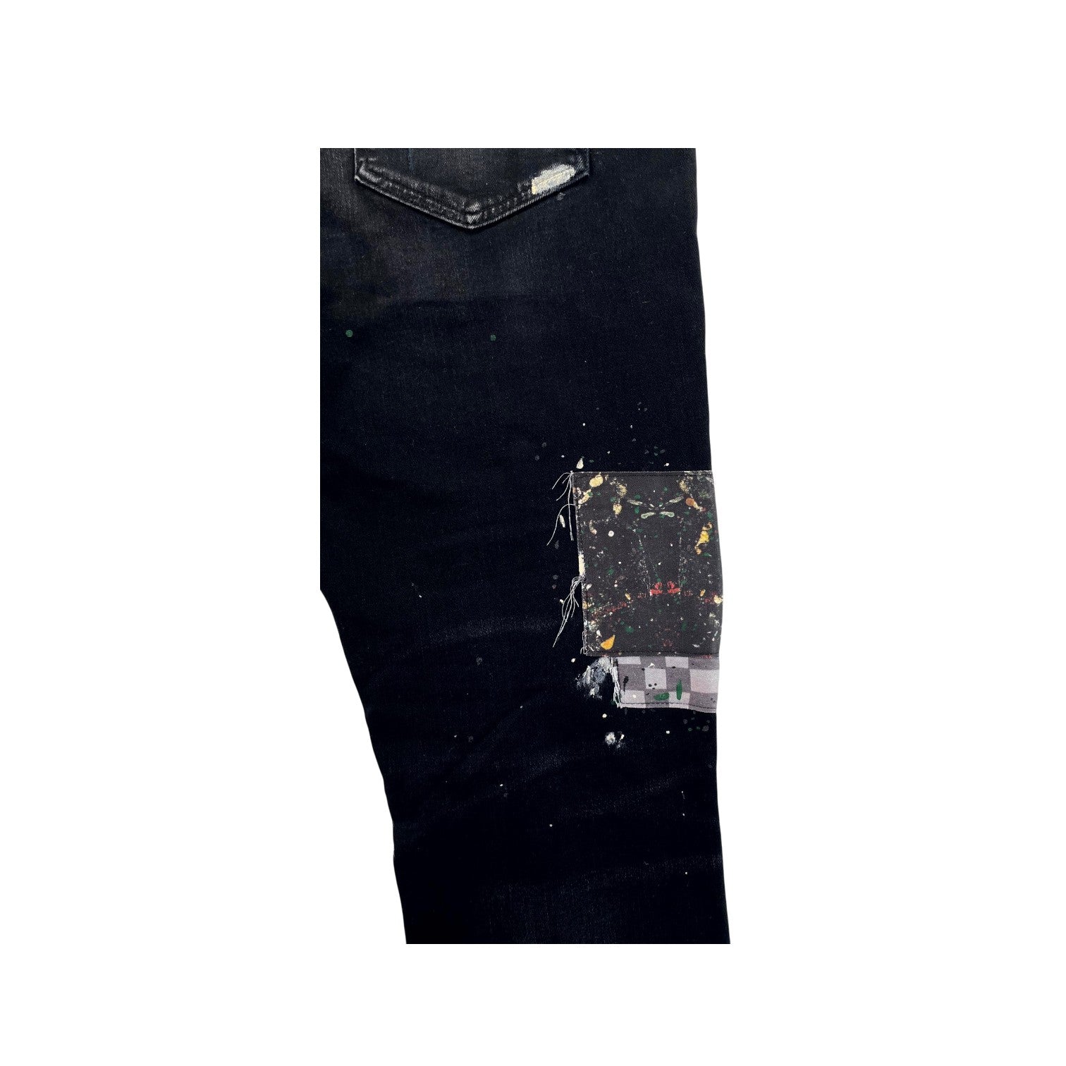 Amiri Paint Splatter Art Patchwork Black Wash Jeans