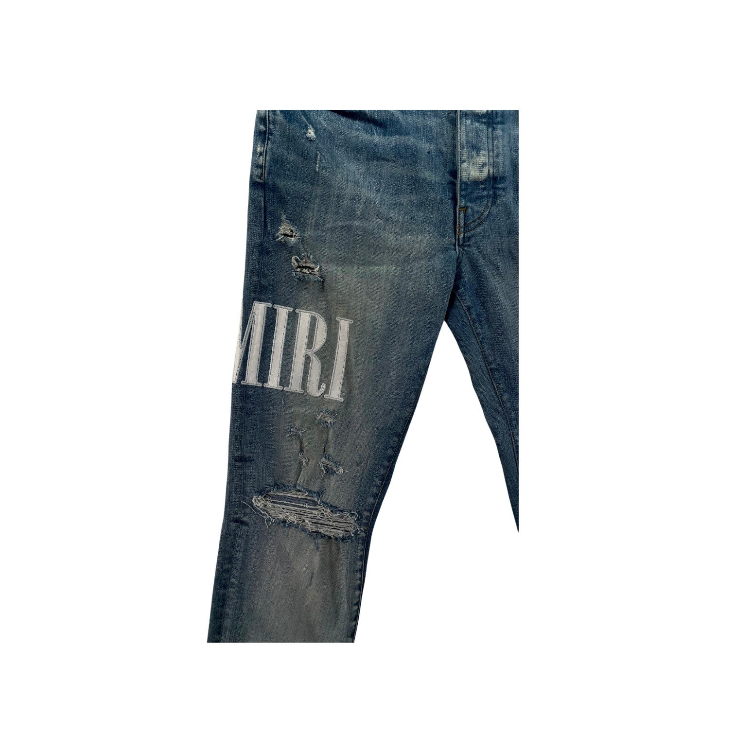 Amiri Side Logo Light Wash & White Jeans