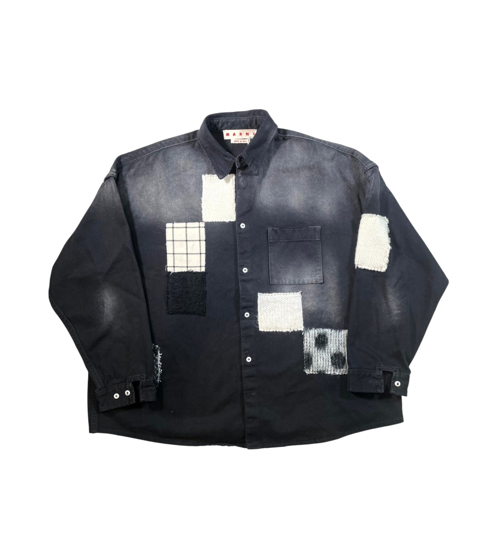 Marni Mohair Patchwork Denim Black Wash Jacket