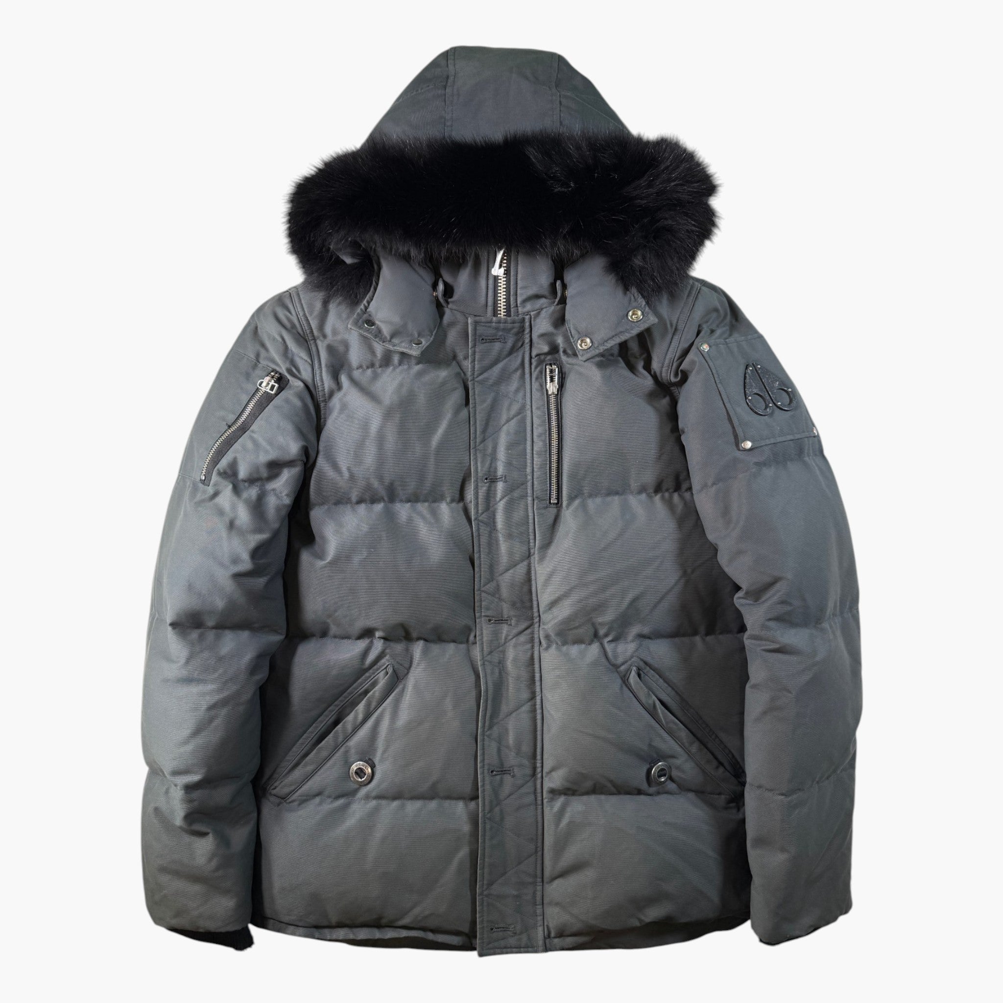 Moose Knuckles Grey & Black Fur Parka Jacket
