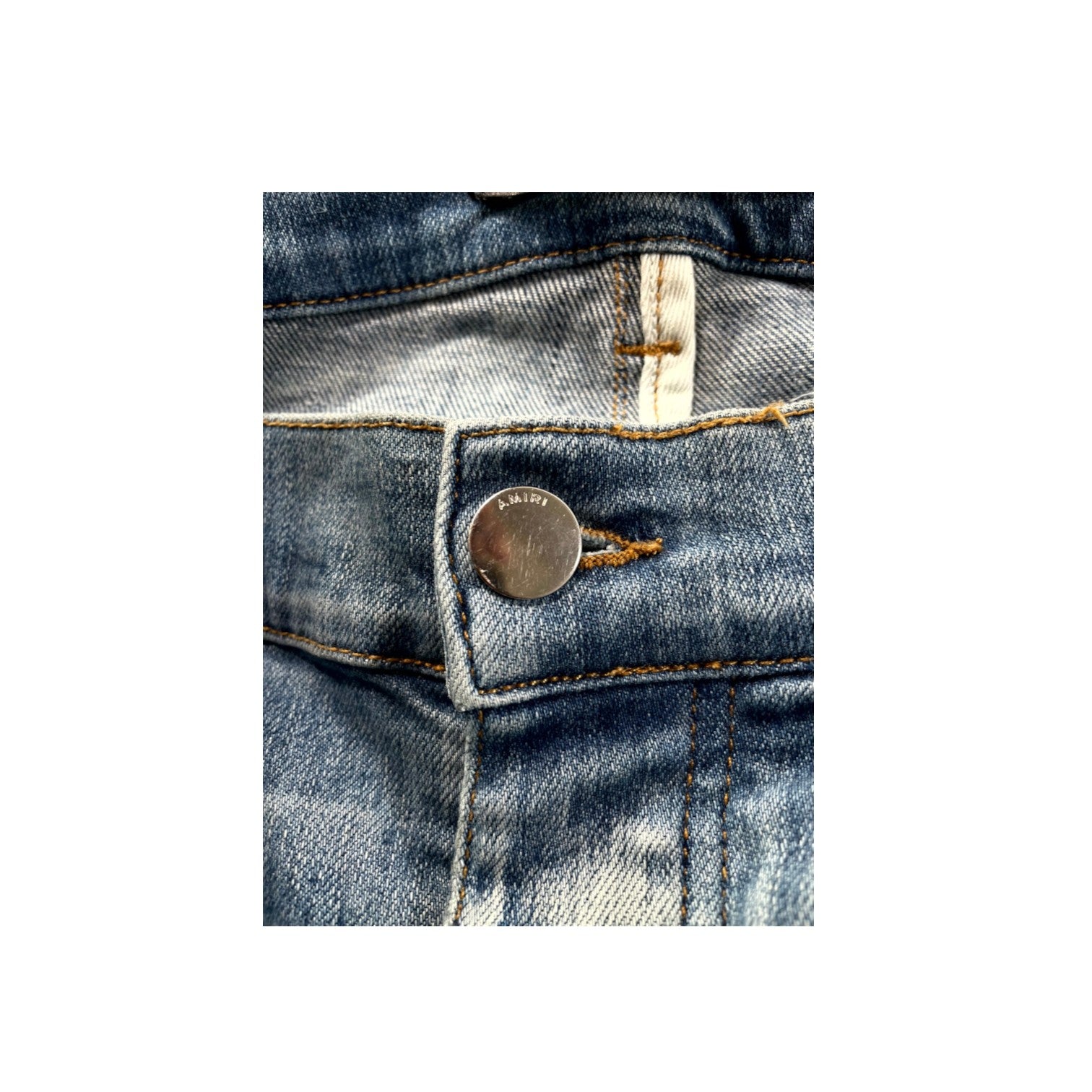 Amiri Side Logo Light Wash & White Jeans