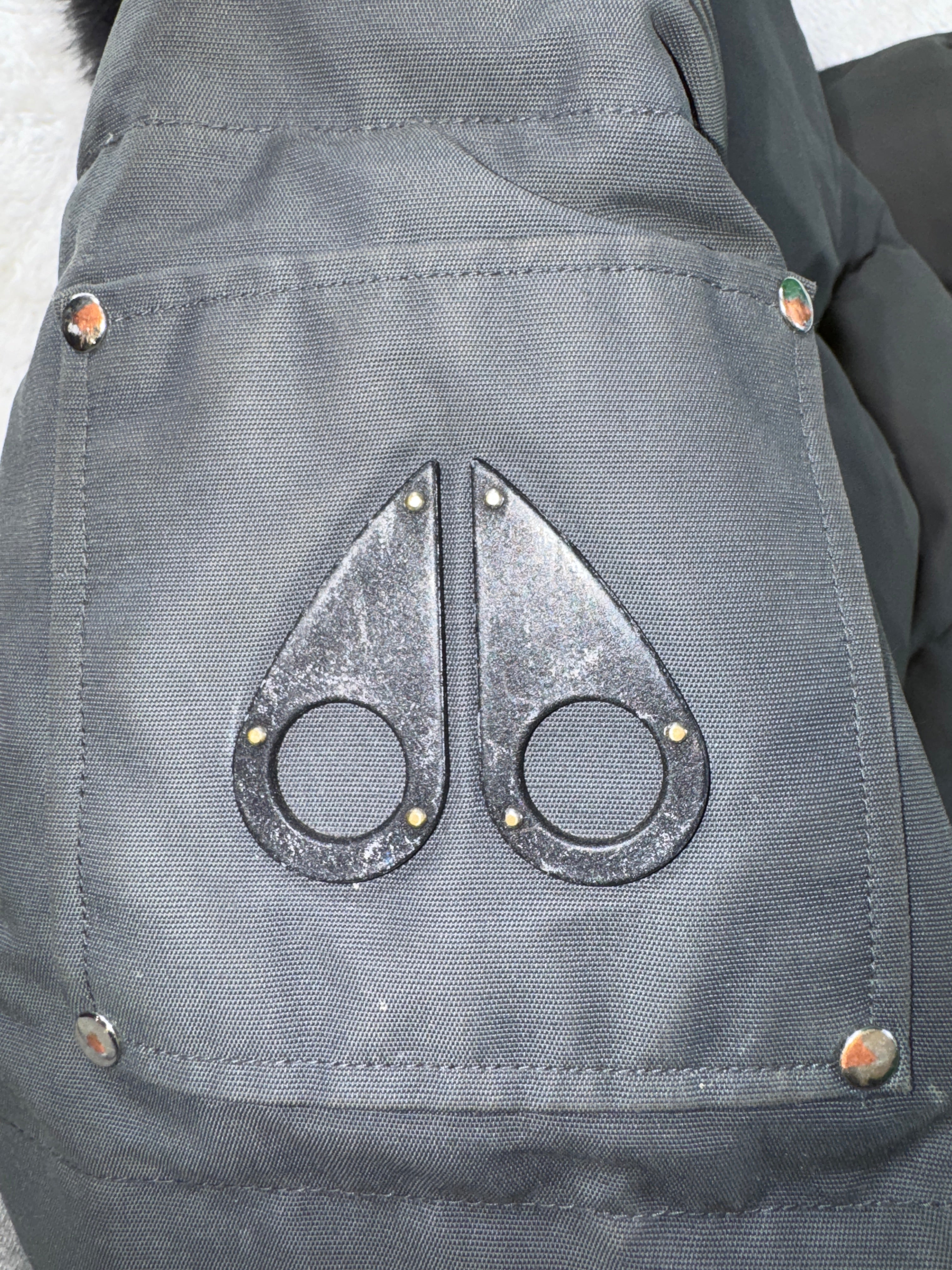 Moose Knuckles Grey & Black Fur Parka Jacket