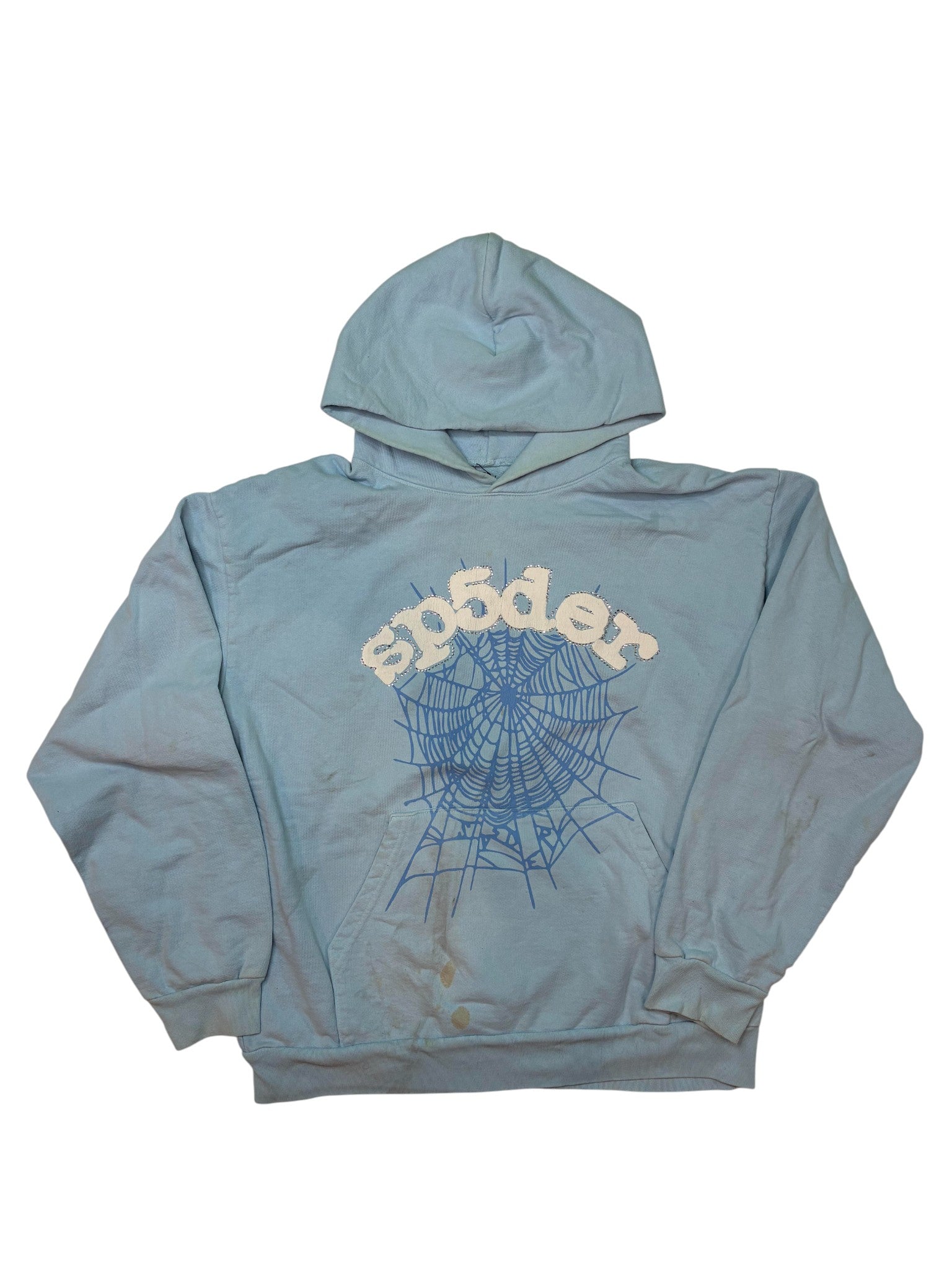 Sp5der Grey Blue Rhinestone Hoodie
