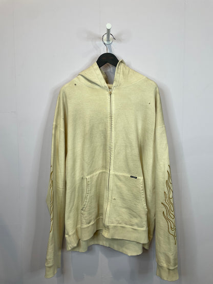 KAMIYA Distressed Flames Zip Up Beige Used XL