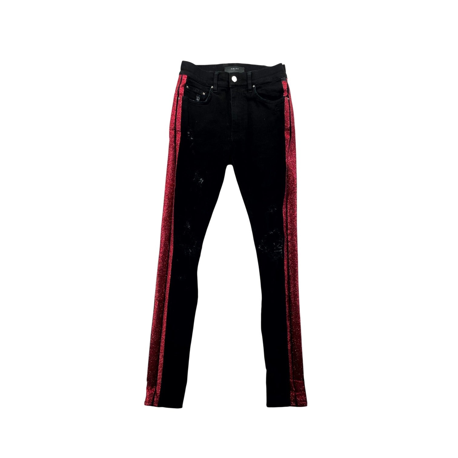 Amiri Glitter Stripe Black & Red Jeans