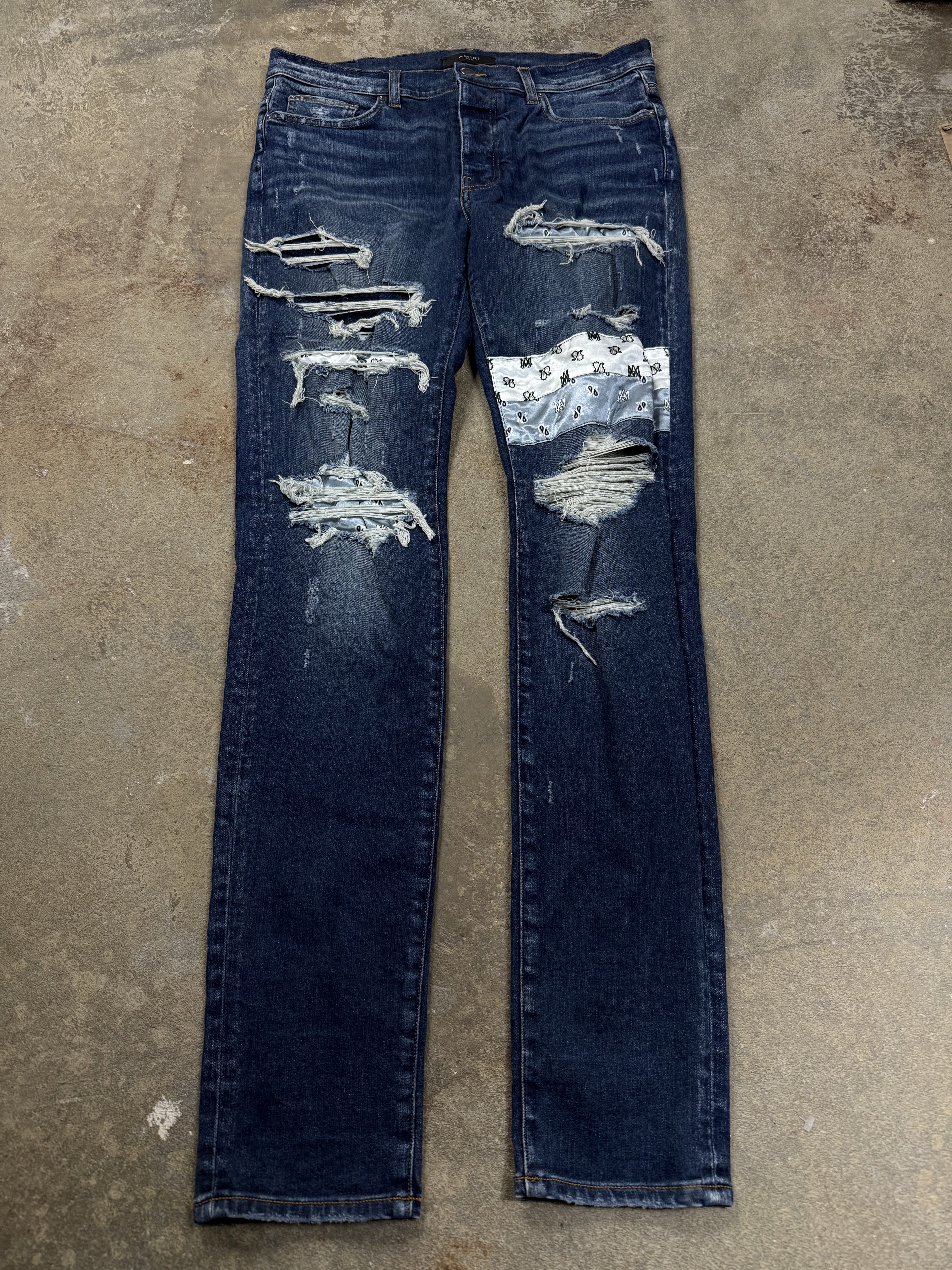 Amiri Jeans Patchwork Navy Paisley Used 36
