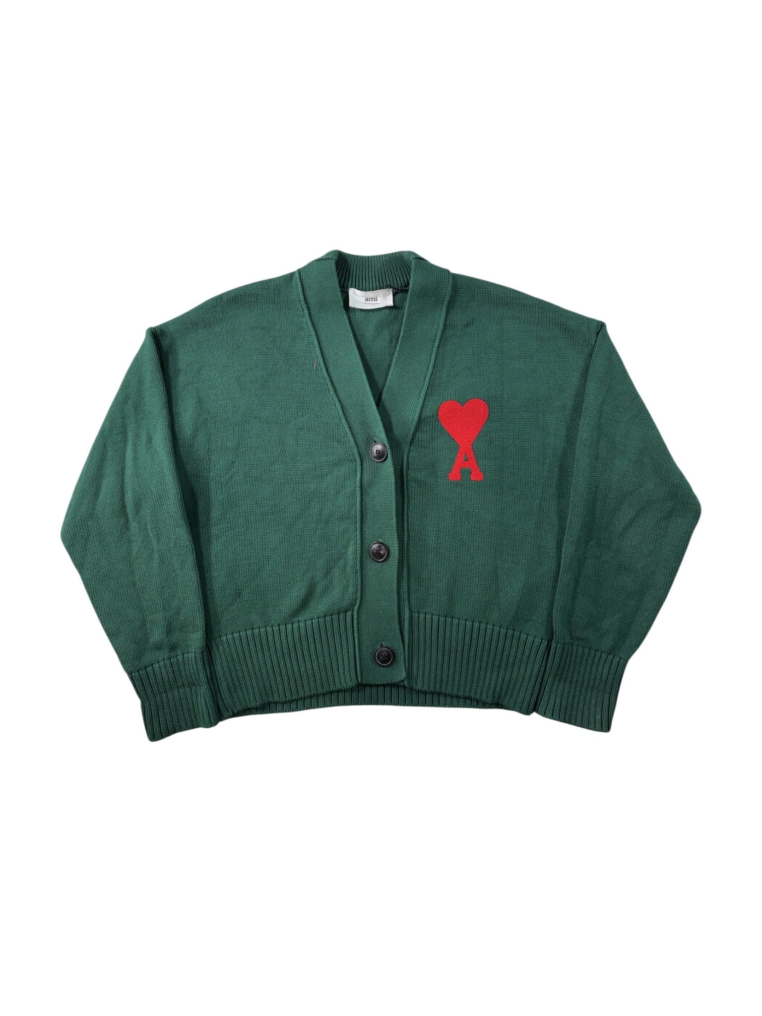 Ami Button Up Green & Red Cardigan Sweater