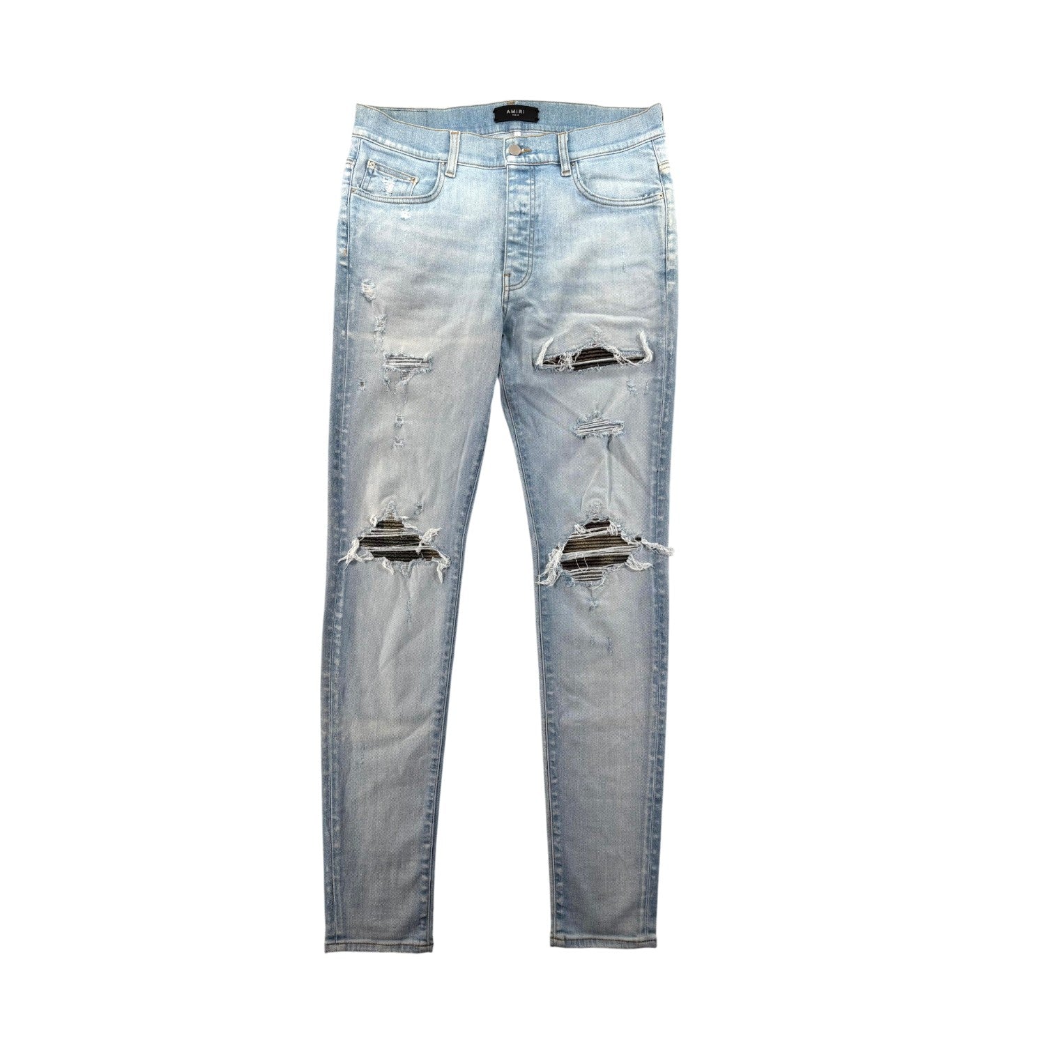 Amiri "MX1" Camo Patch Light Wash Jeans