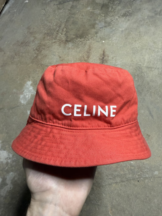 Celine Bucket Hat Red White Used OSFM