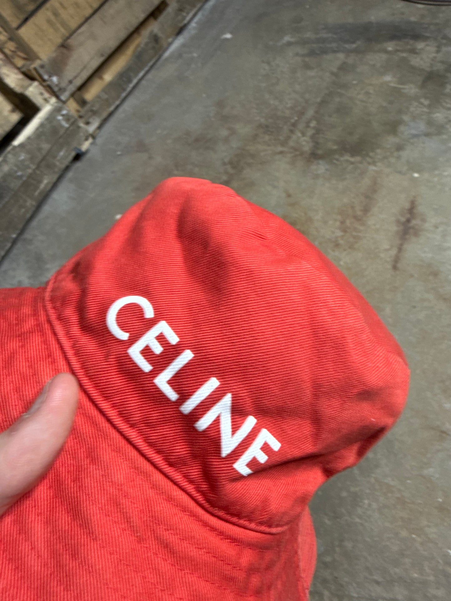 Celine Bucket Hat Red White Used OSFM