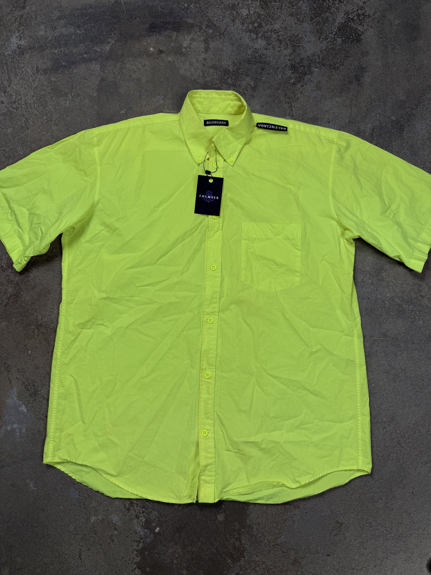 Balenciaga Shoulder Logo Button Up Neon Used 38 (Large)