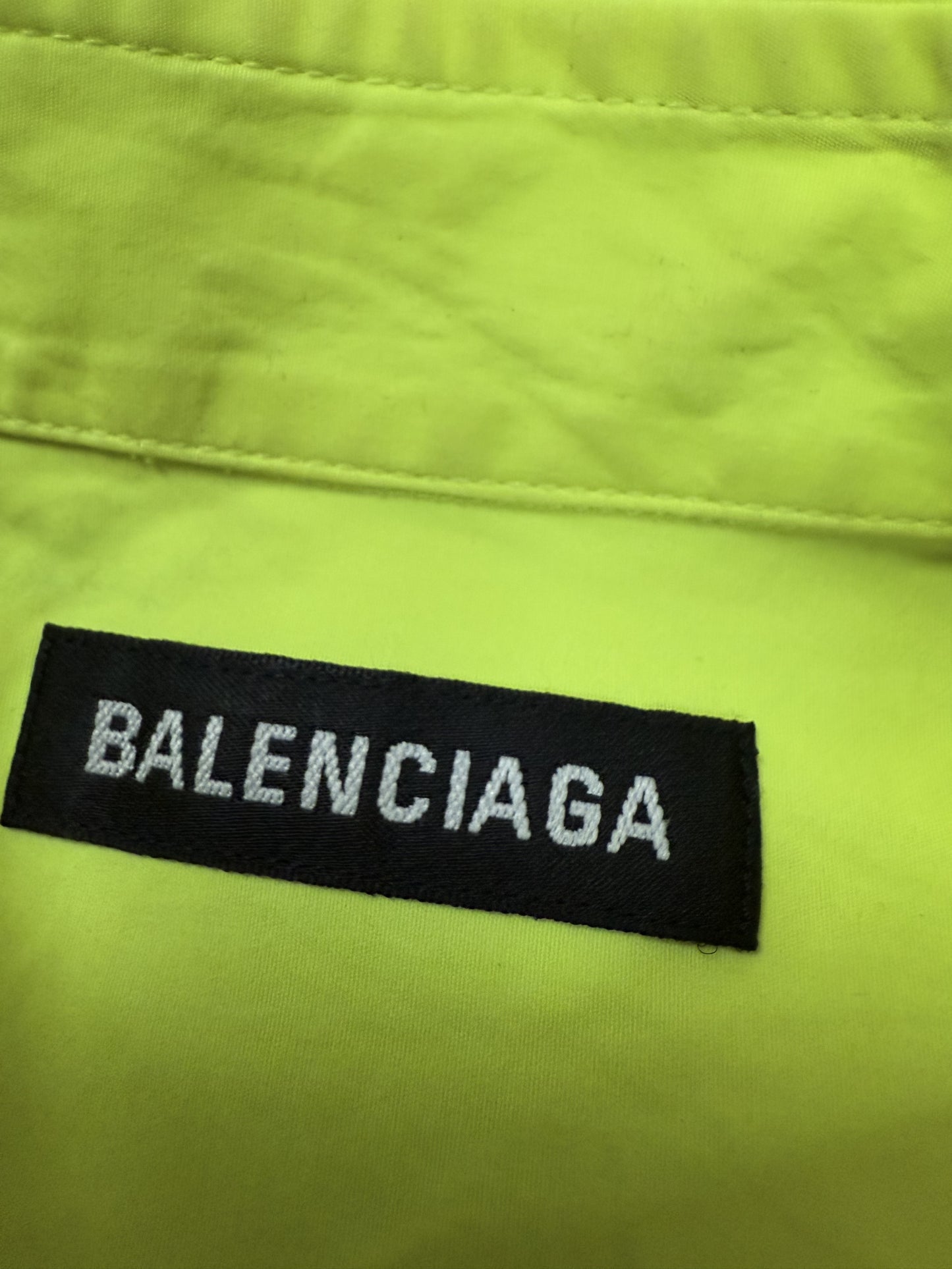 Balenciaga Shoulder Logo Button Up Neon Used 38 (Large)