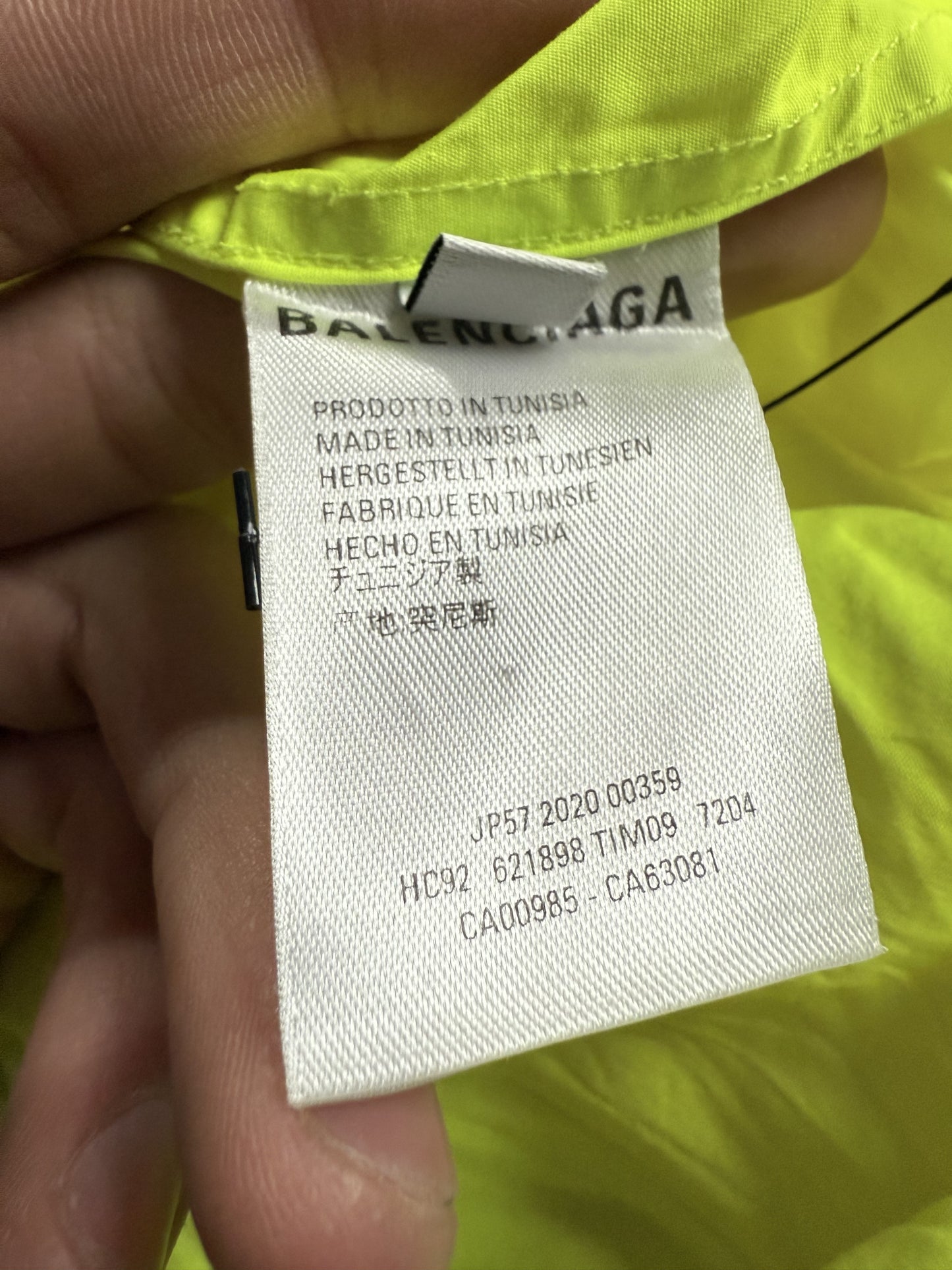 Balenciaga Shoulder Logo Button Up Neon Used 38 (Large)