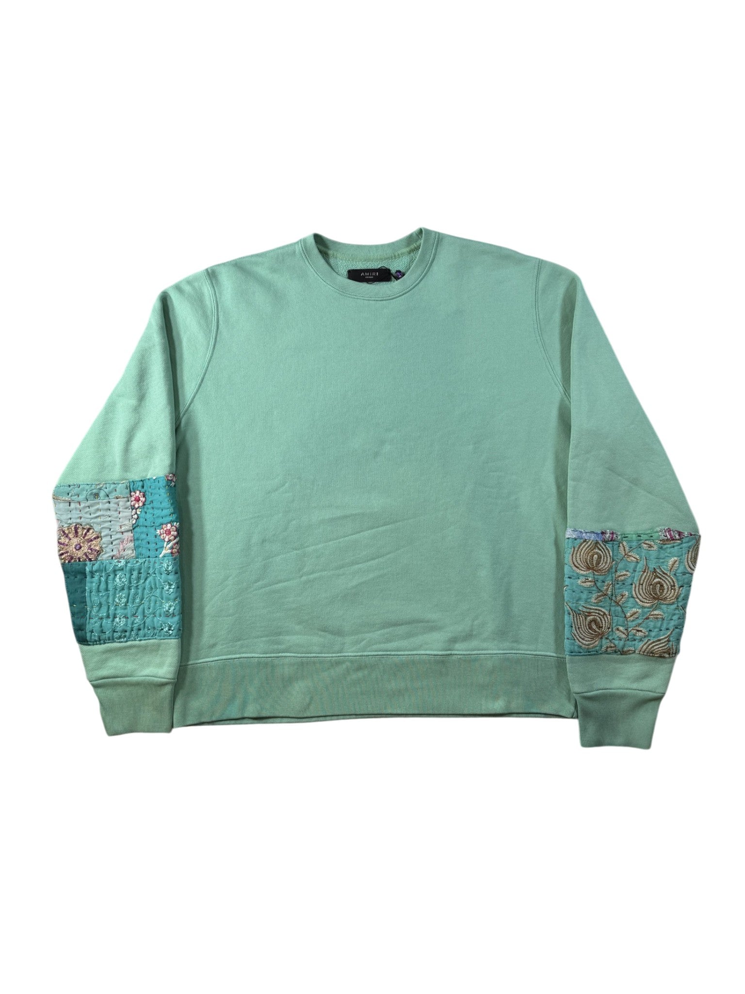 Amiri Quilted Crewneck Teal Sweatshirt