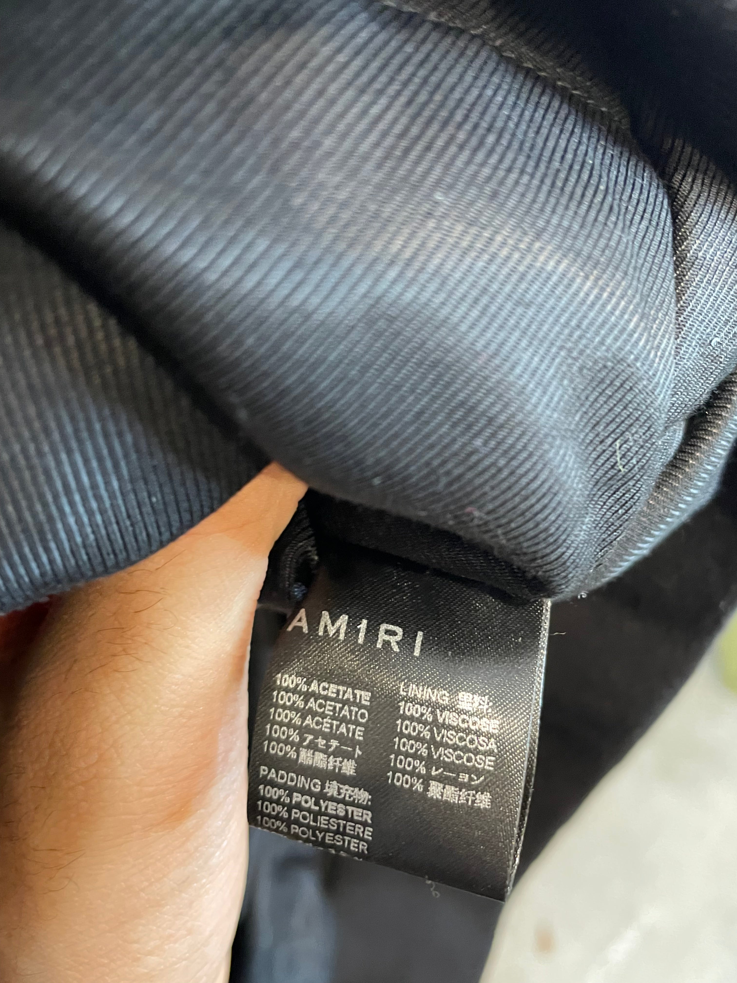 Amiri Varsity Silk Black Cream Brown Flames Old English Used XL