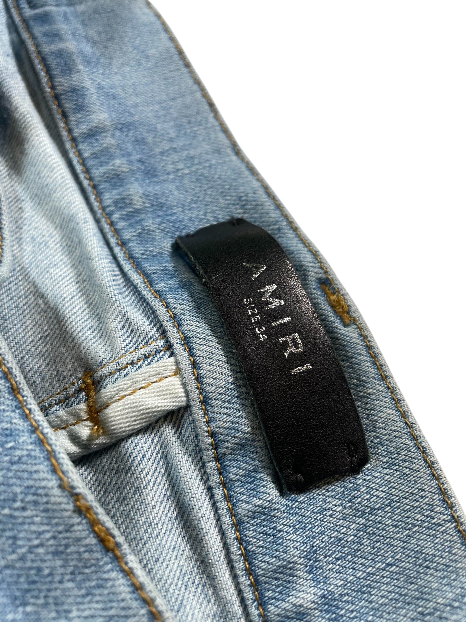 Amiri MX1 Yellow Sundust Patch Light Wash Jeans