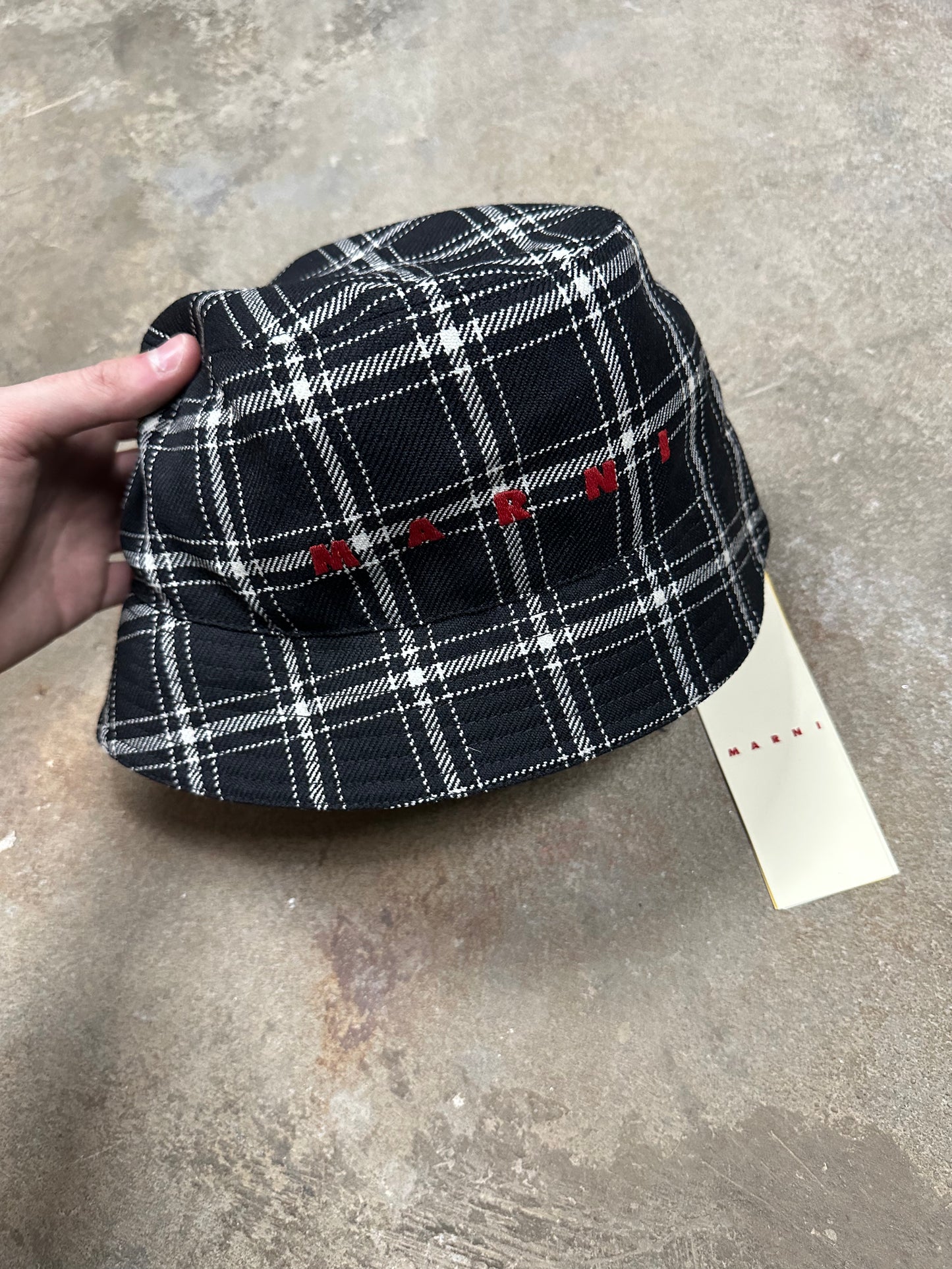 Marni Check Wool Flannel Bucket Hat Black Large New