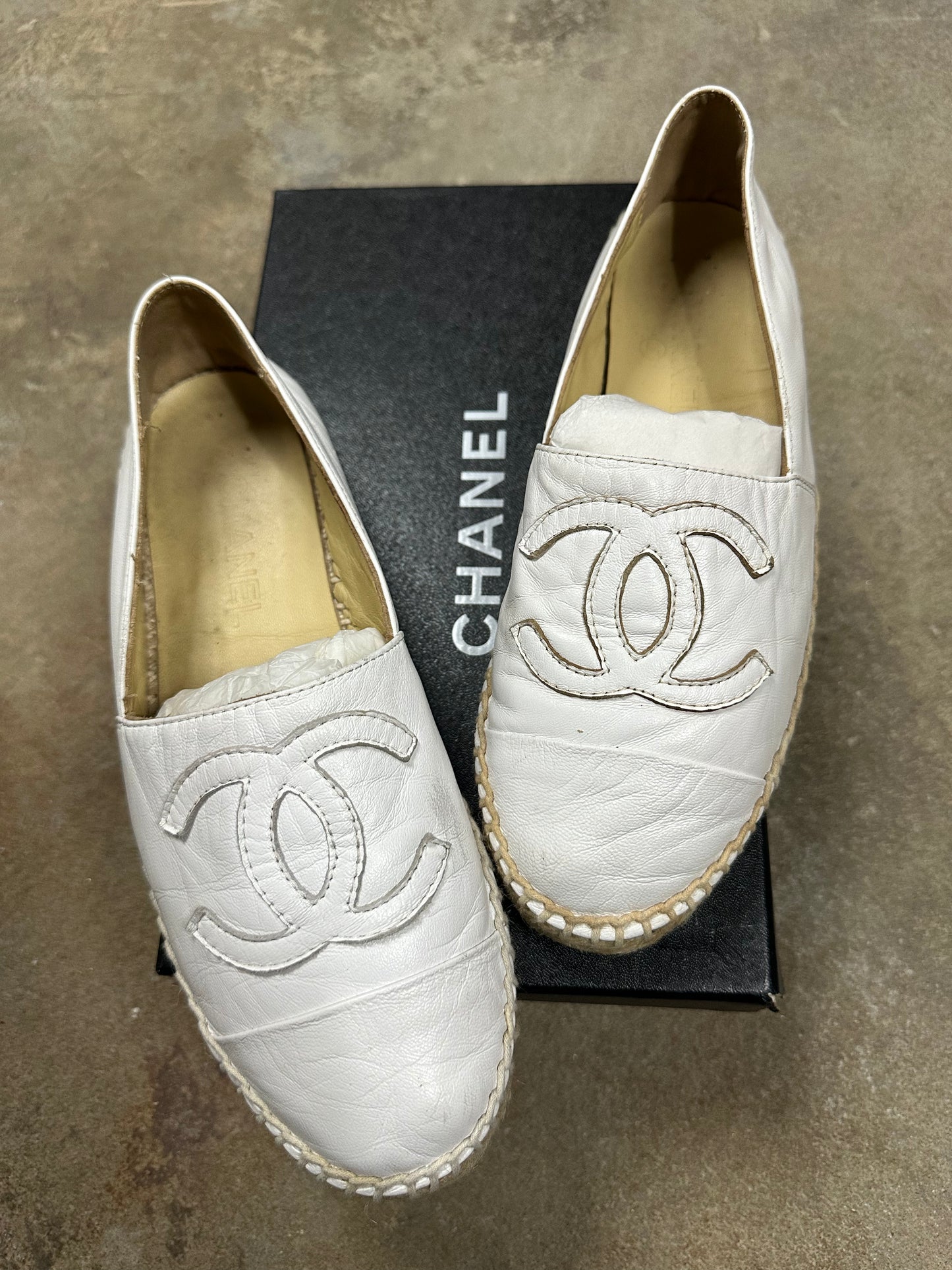 Chanel Espadrilles White Gum Used 38 (US 6) With Box