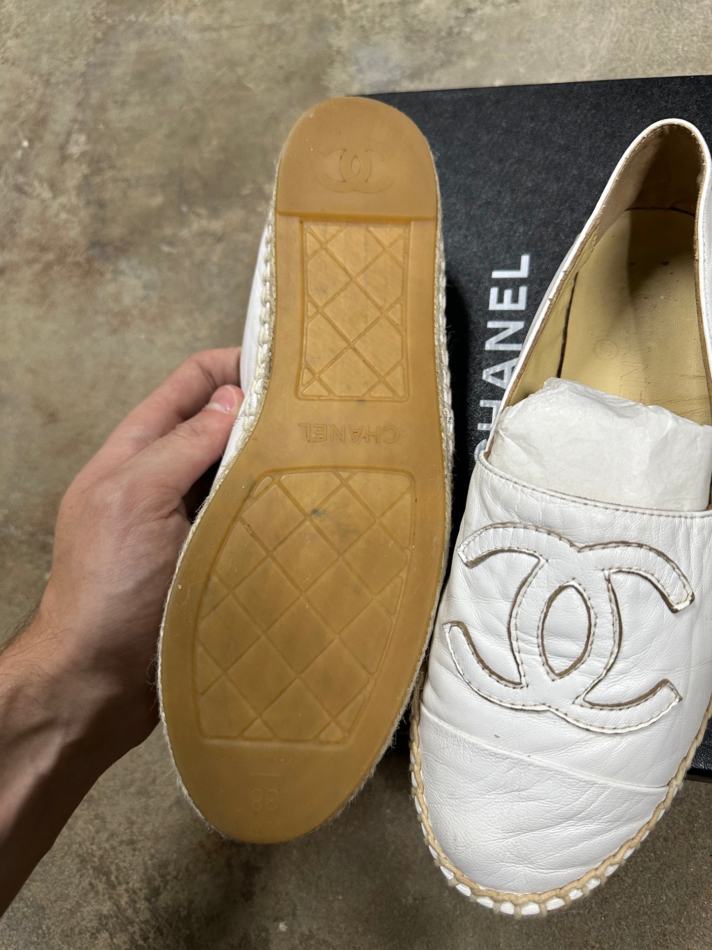 Chanel Espadrilles White Gum Used 38 (US 6) With Box