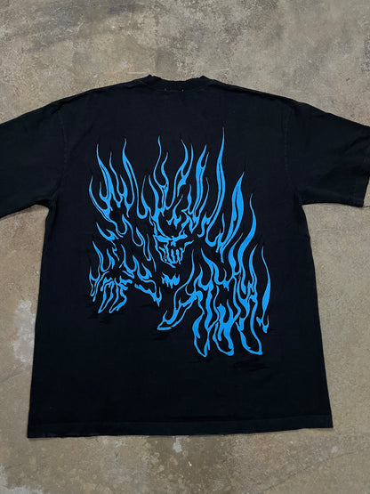 Warren Lotas Tee Flaming Skull Faded Black Blue New