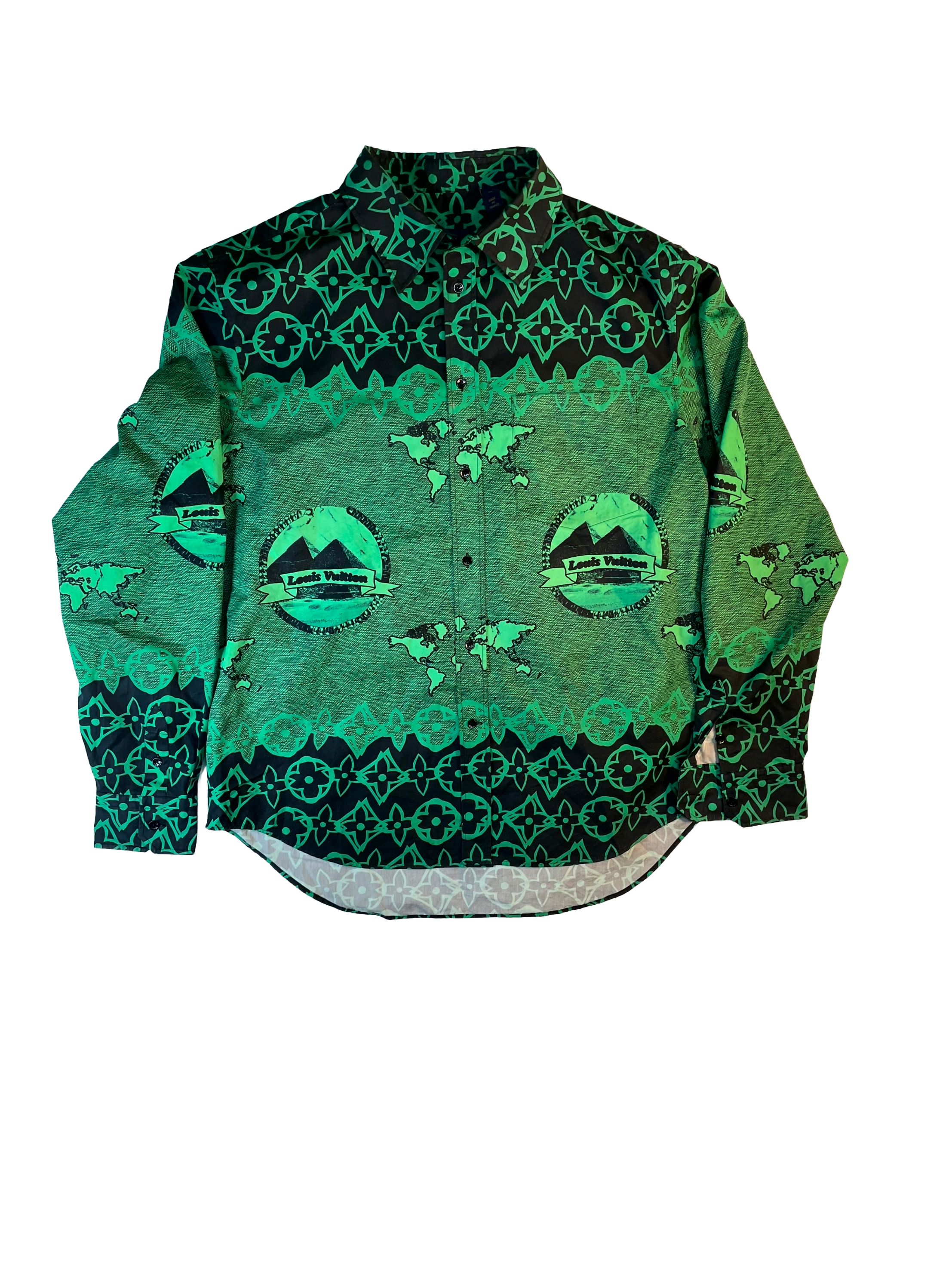 Louis Vuitton Globe Monogram Button Up Black & Green Shirt