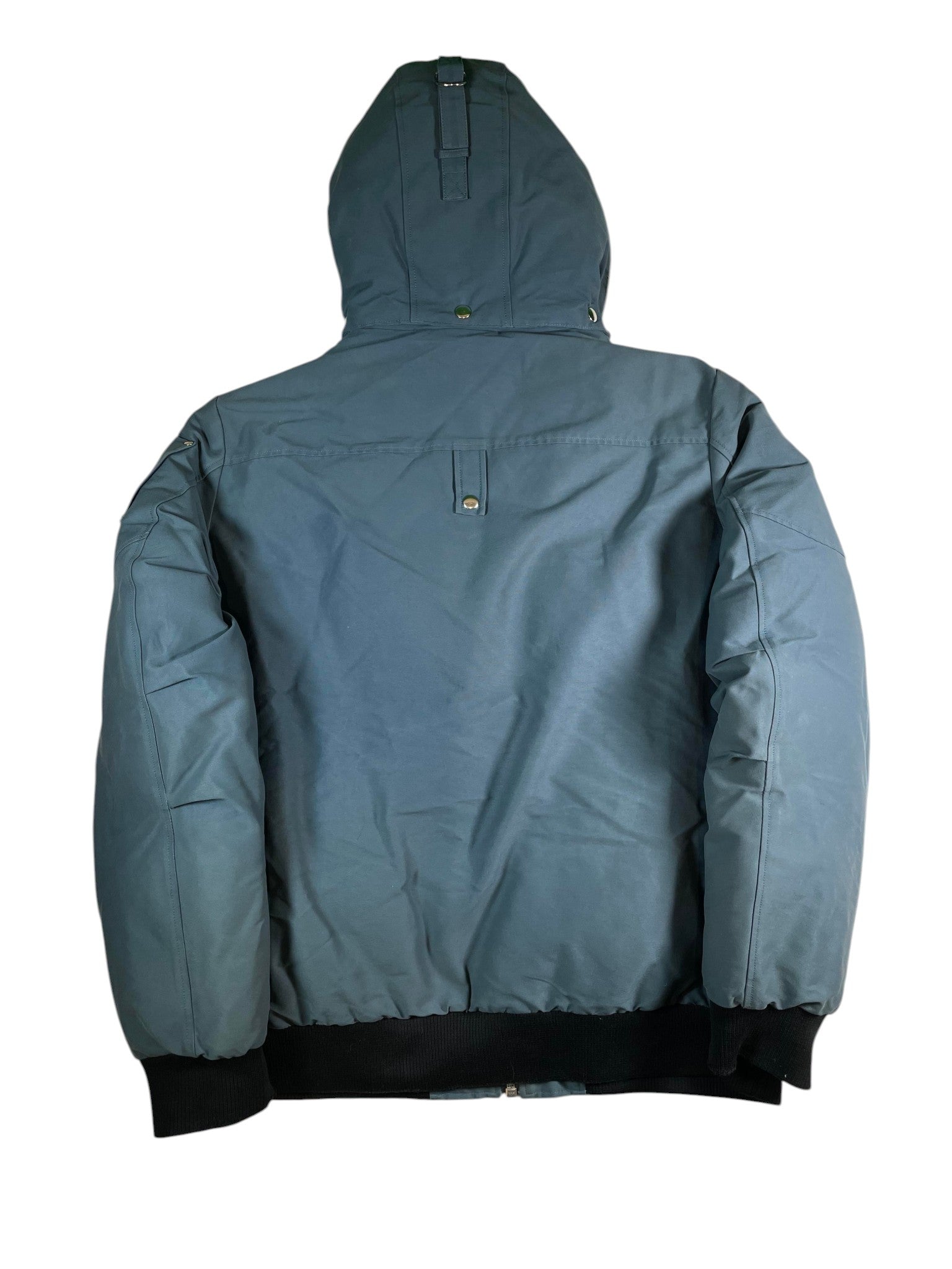 Moose Knuckles White Fur Teal Bomber Jacket